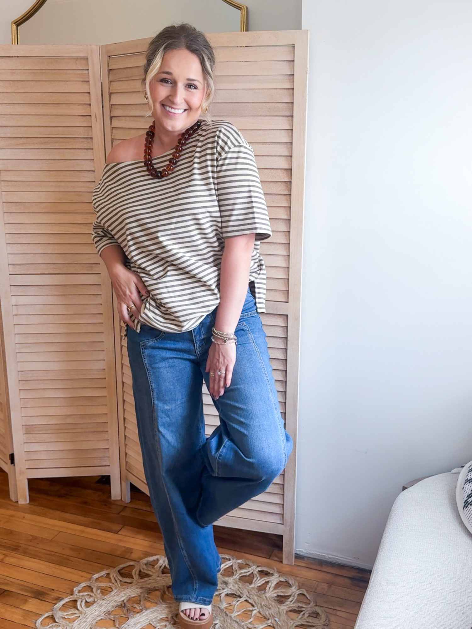 Kiley Off Shoulder Striped Tee