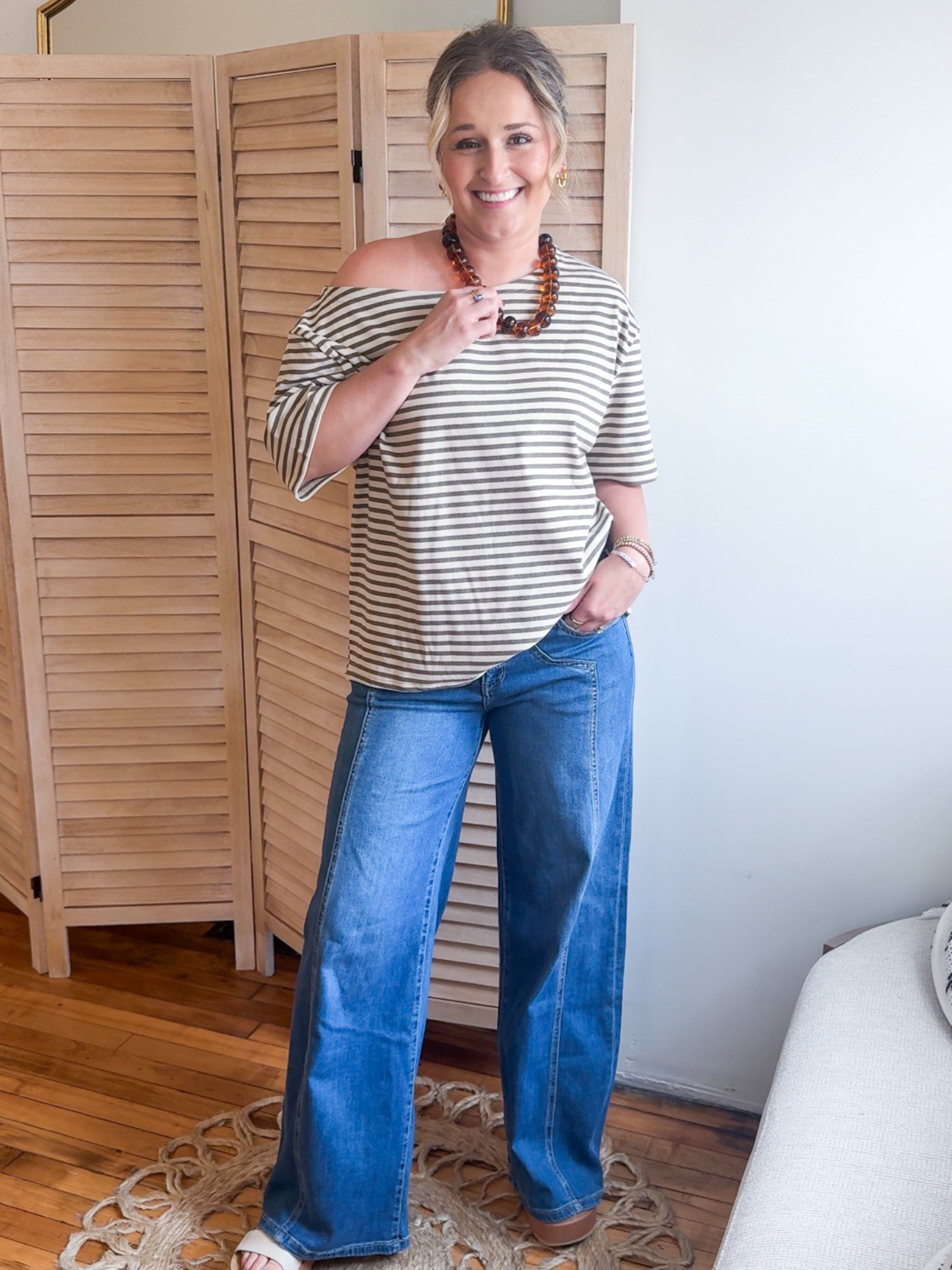 Kiley Off Shoulder Striped Tee