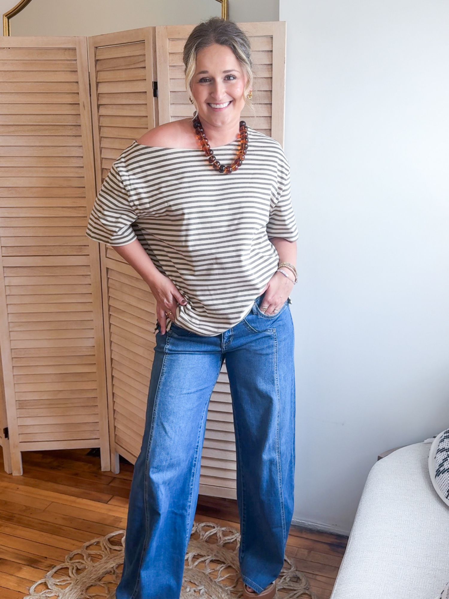 Kiley Off Shoulder Striped Tee