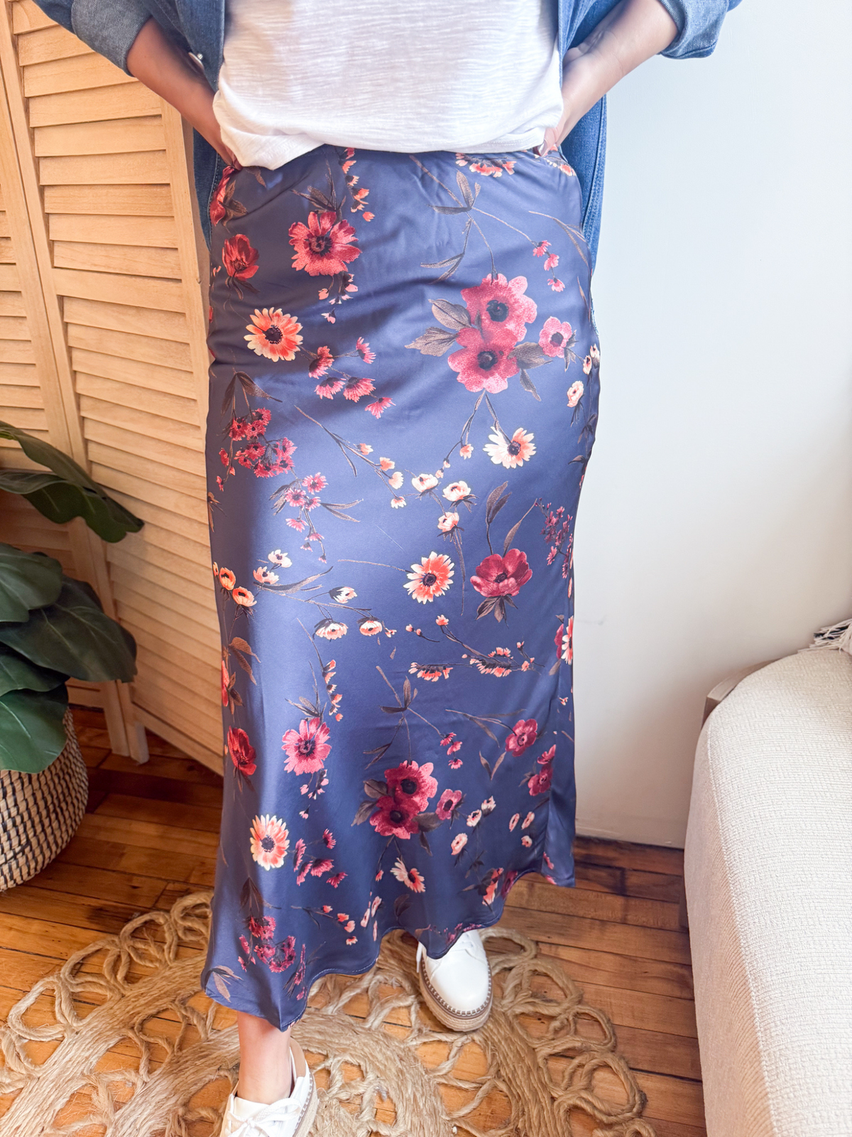 Vienna Floral Print Slip Skirt