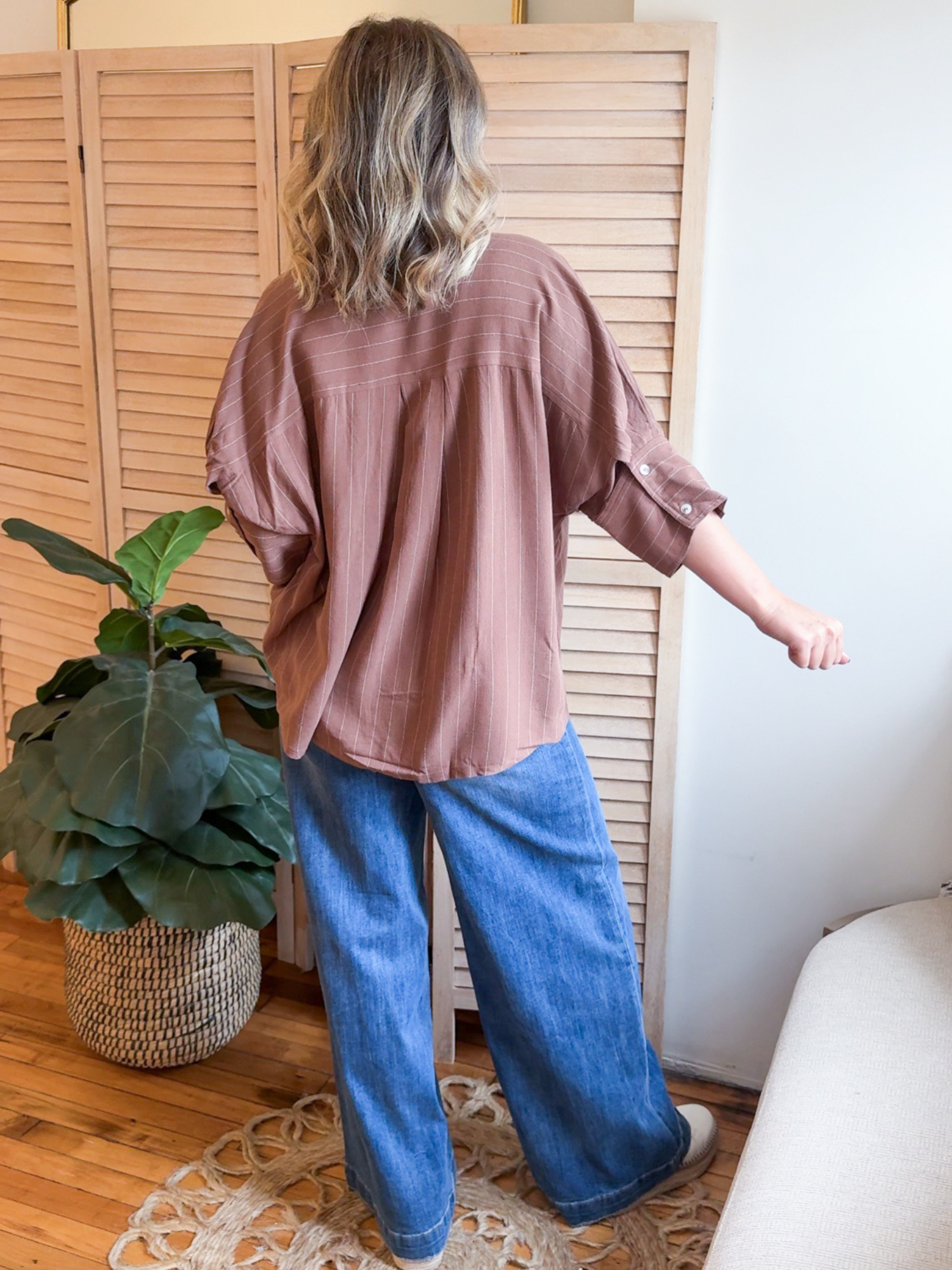 Elyse Pinstripe Button Up Shirt - Cocoa