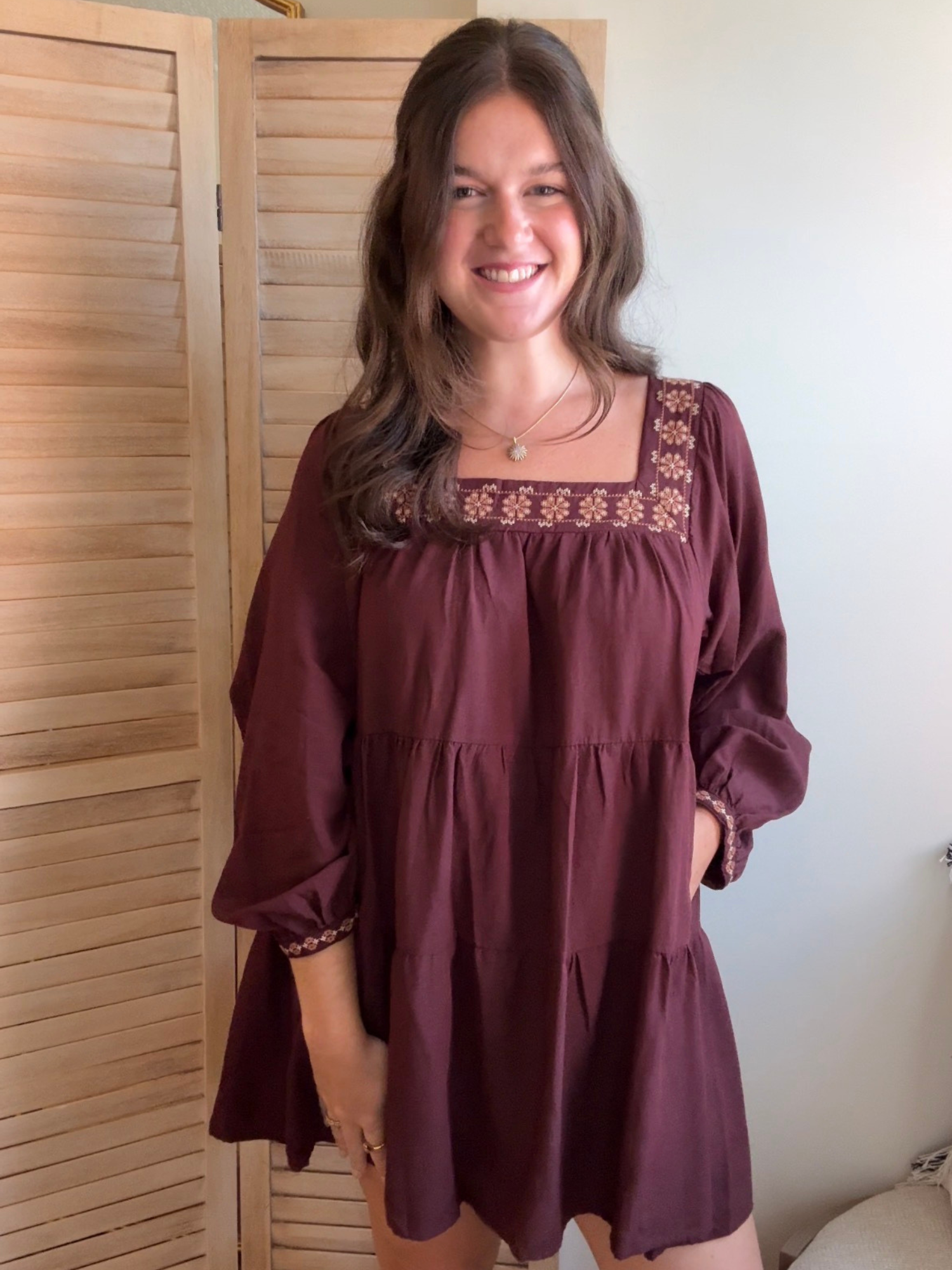 Merlot Embroidered Mini Dress