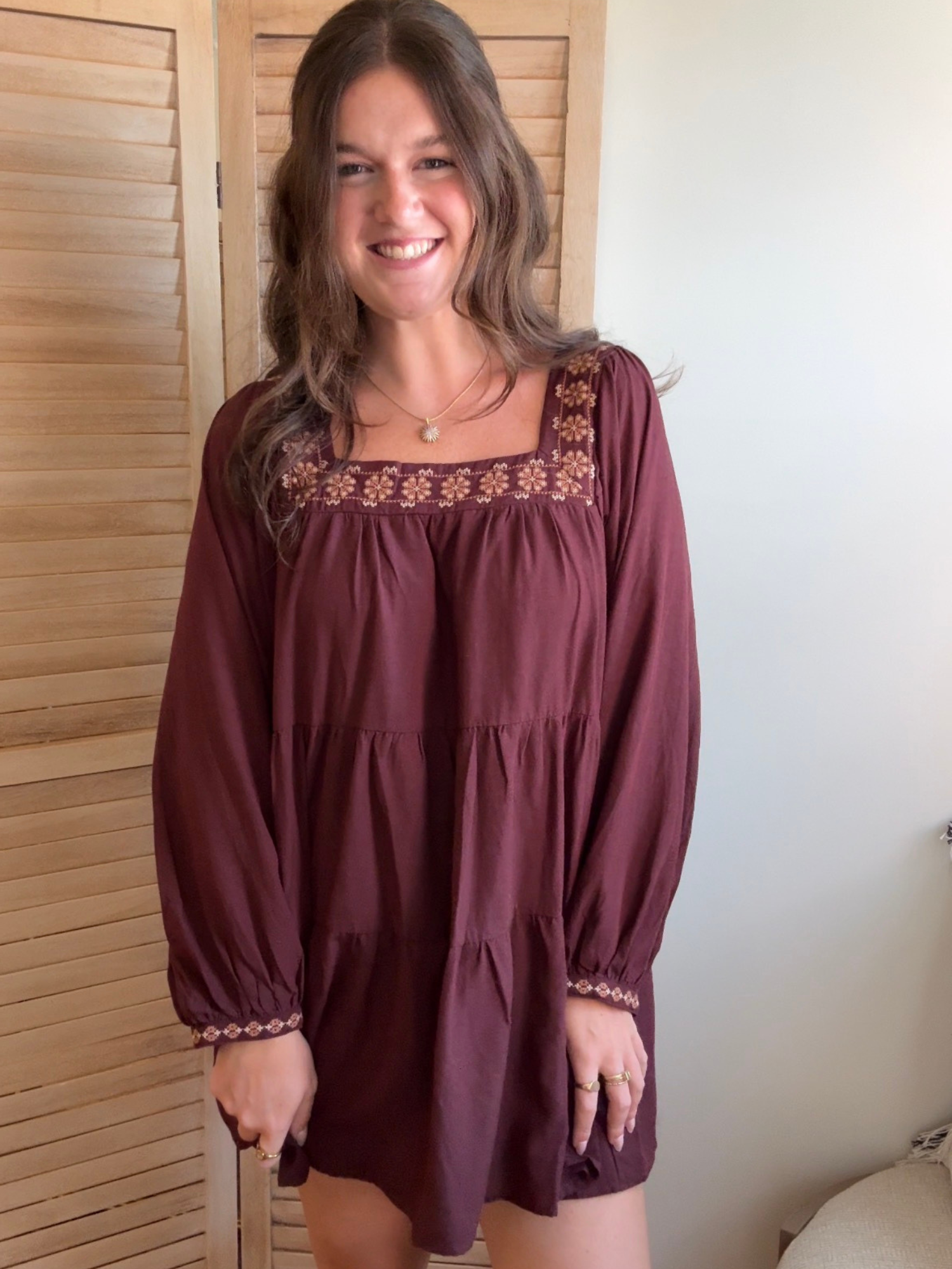 Merlot Embroidered Mini Dress
