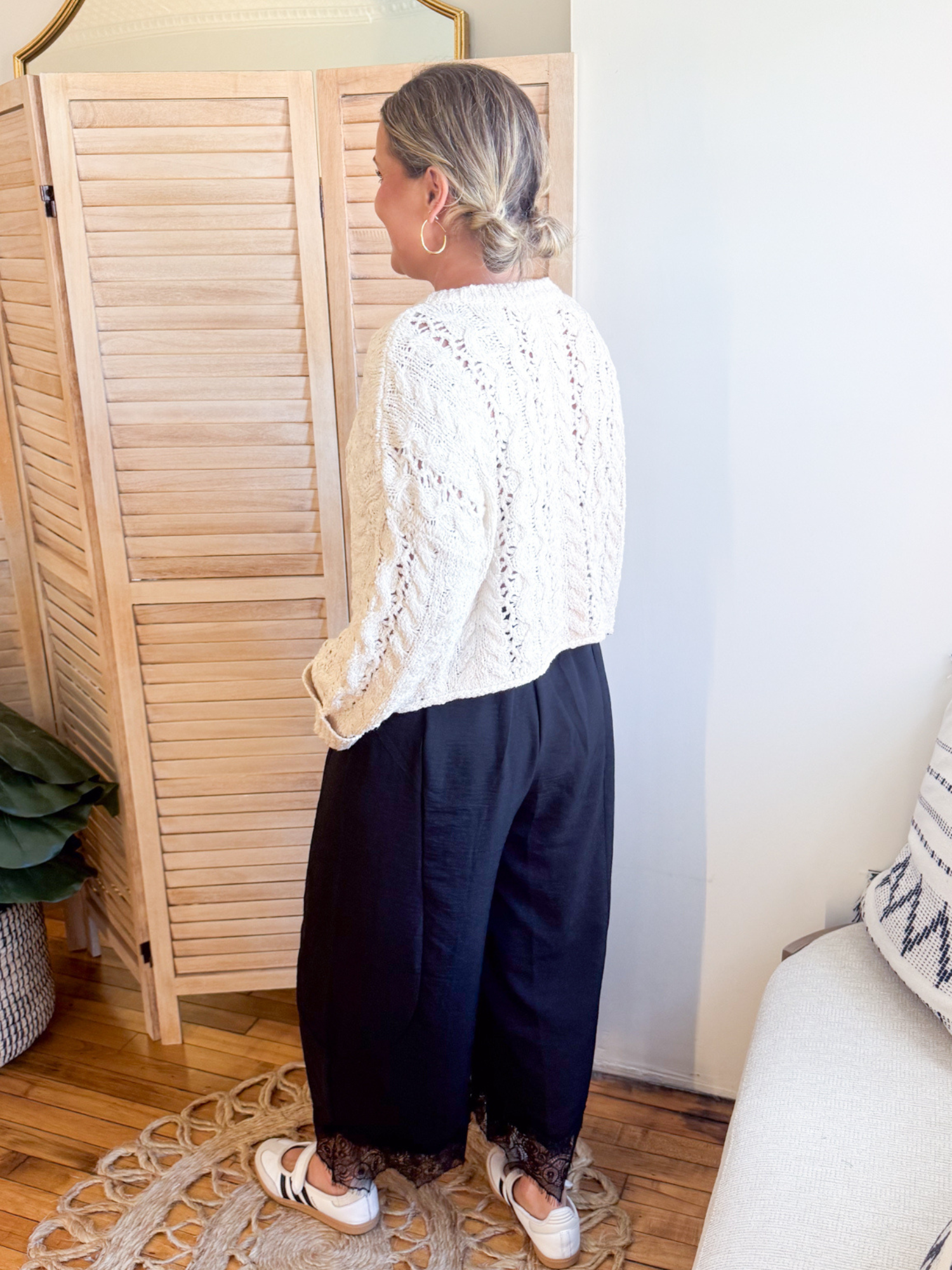 Kamri Lace Hem Wide Leg Pants - Black