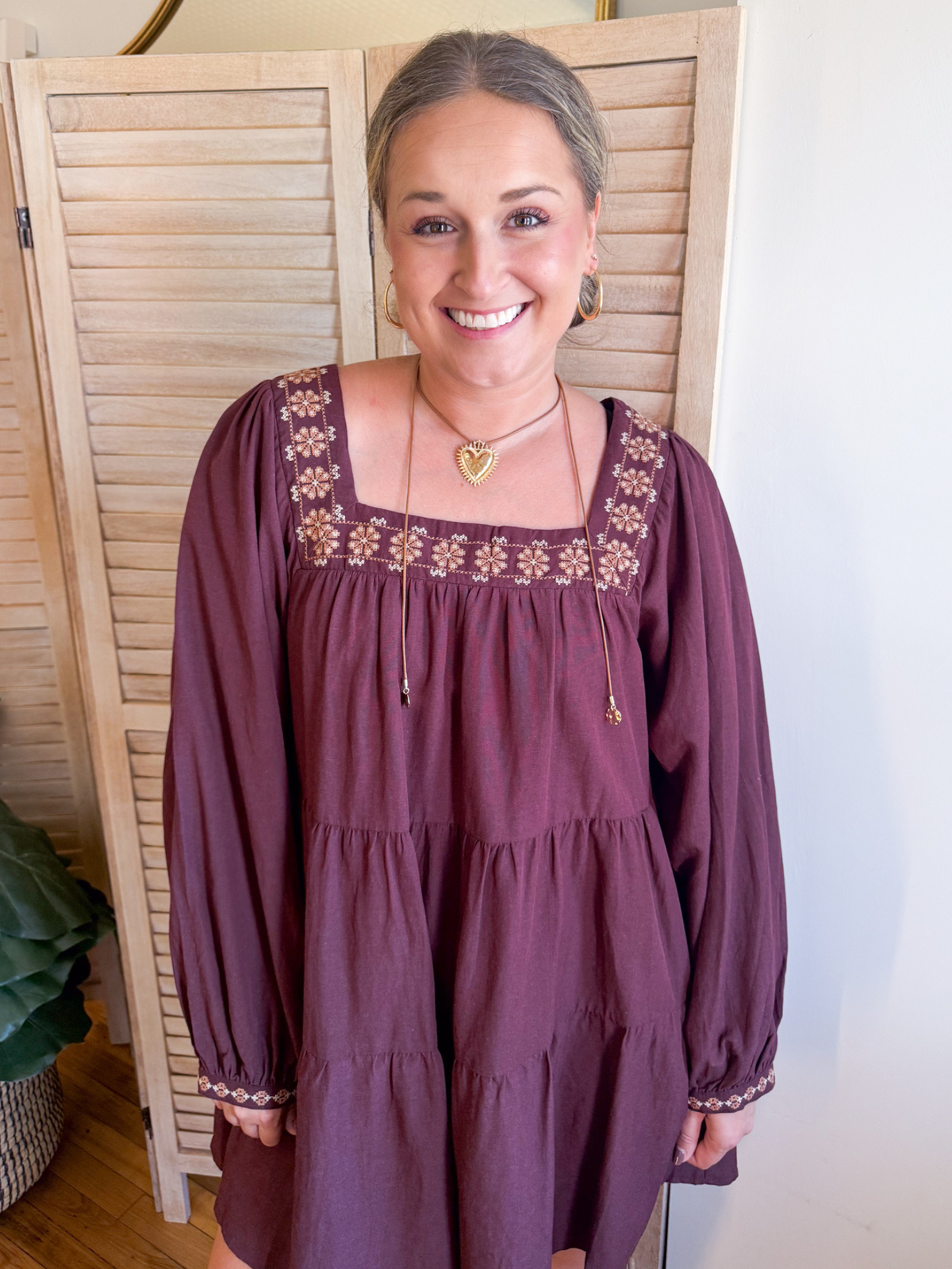 Merlot Embroidered Mini Dress