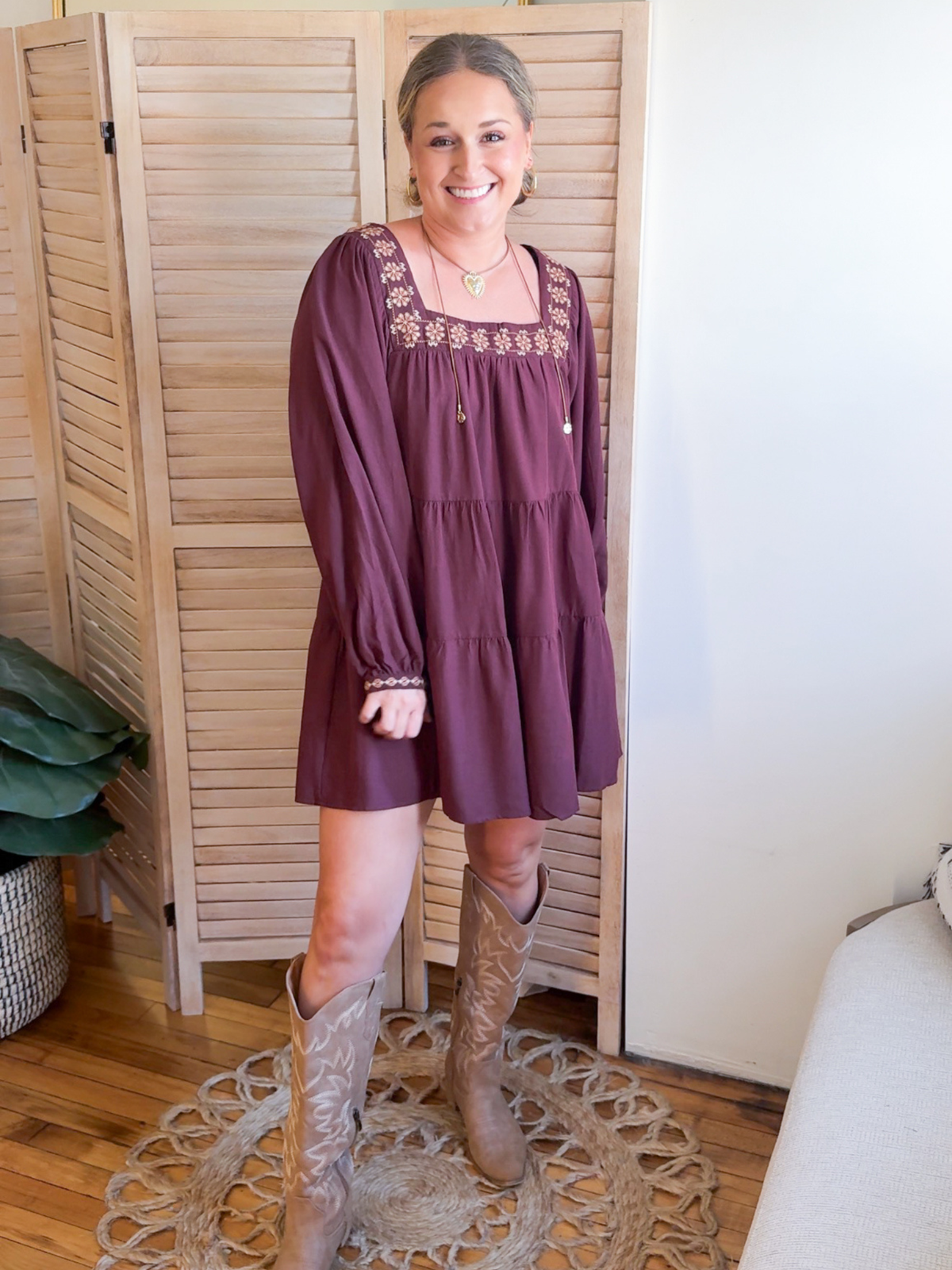 Merlot Embroidered Mini Dress