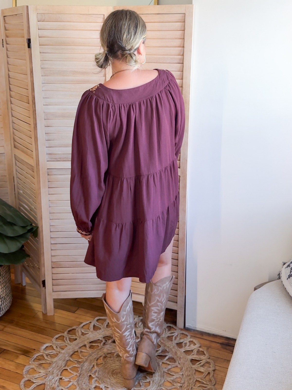 Merlot Embroidered Mini Dress