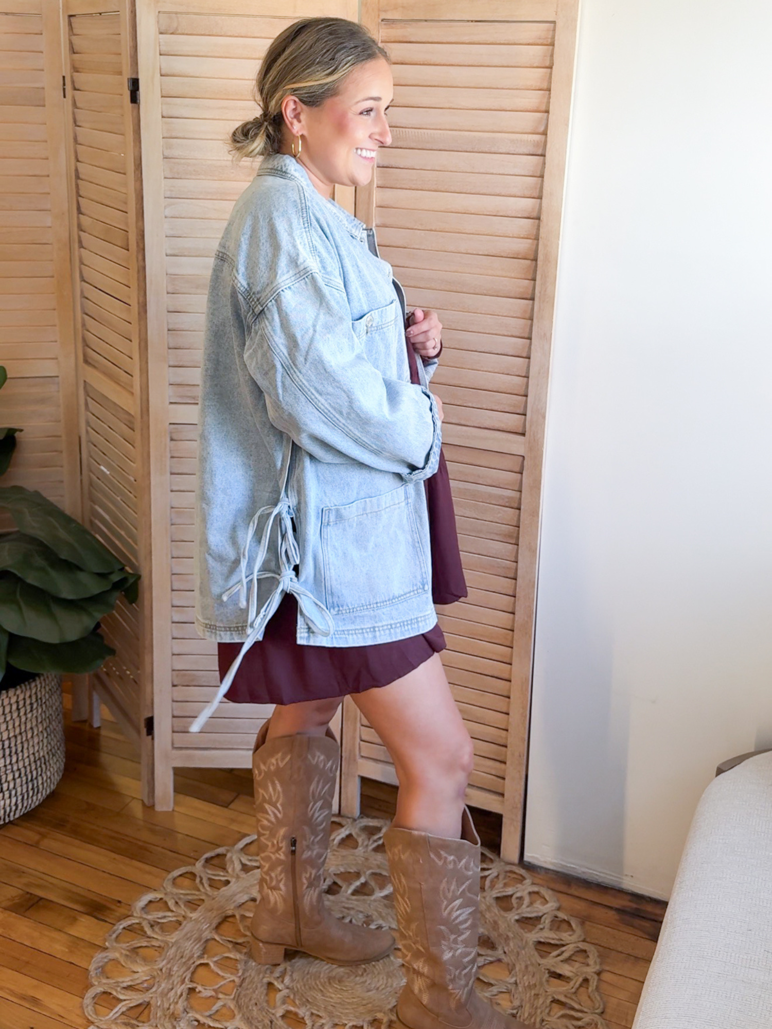 Oversized Side Tie Denim Jacket