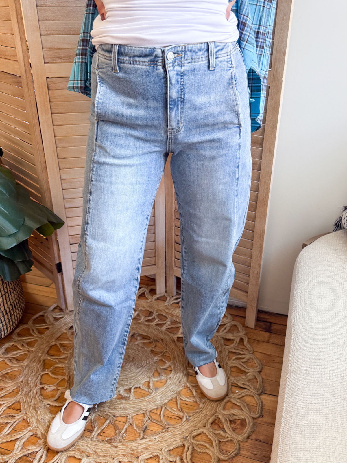 Smooth Fit Barrel Leg Tapered Jeans