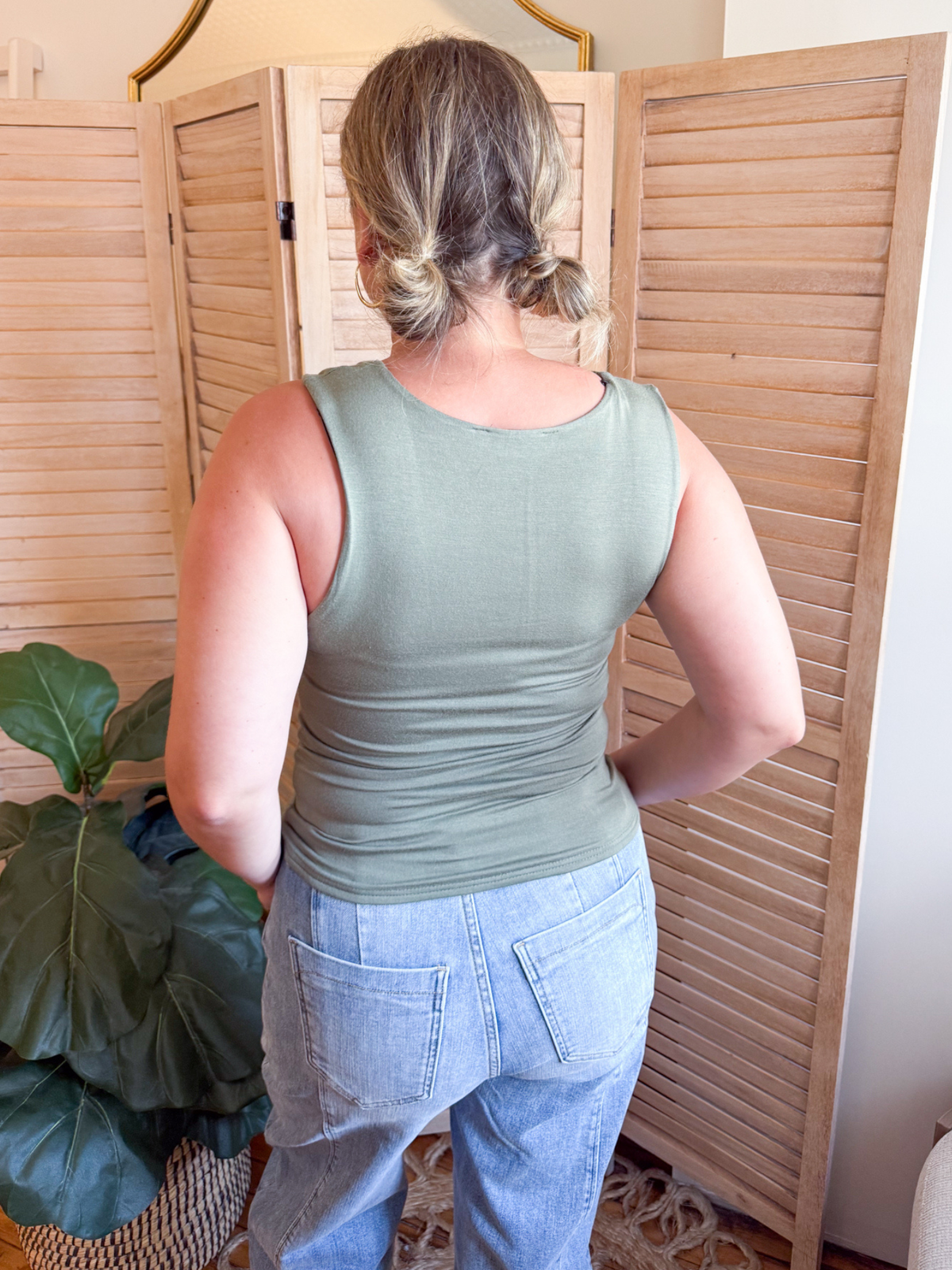 Core Basic Scoop Neck Tank - Olive Green