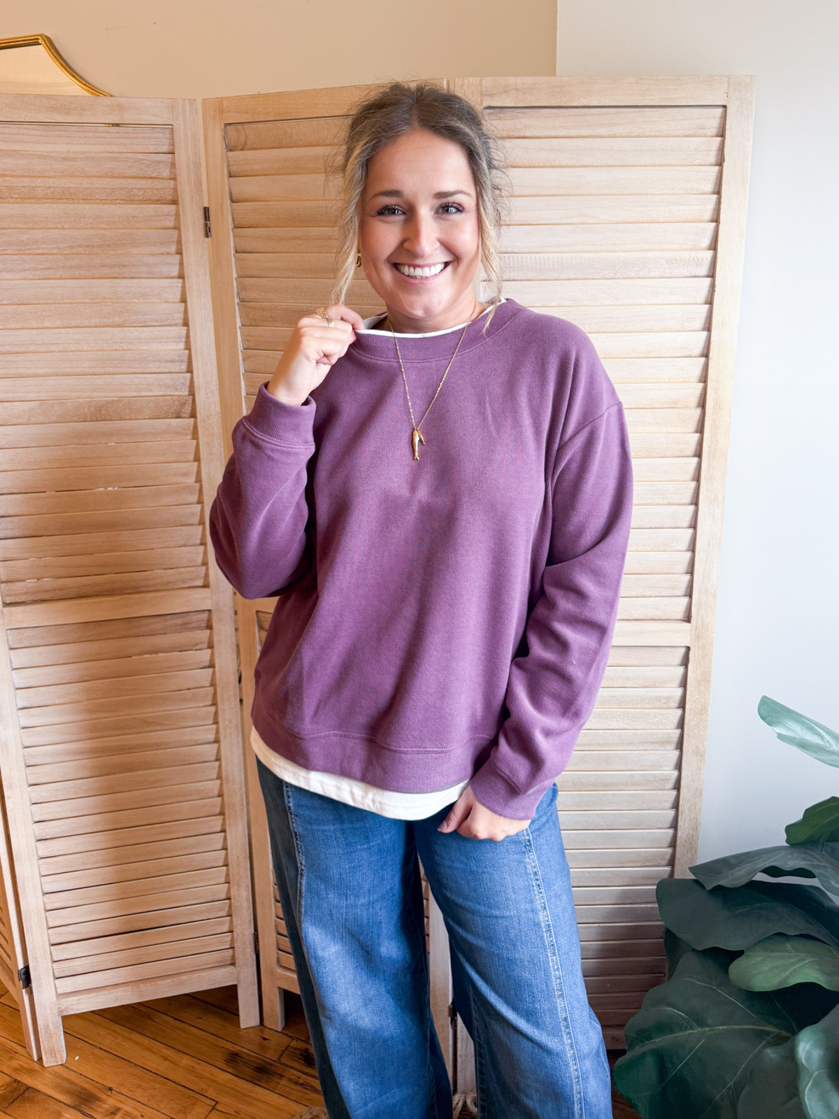 Always On Layered Pullover - Plum