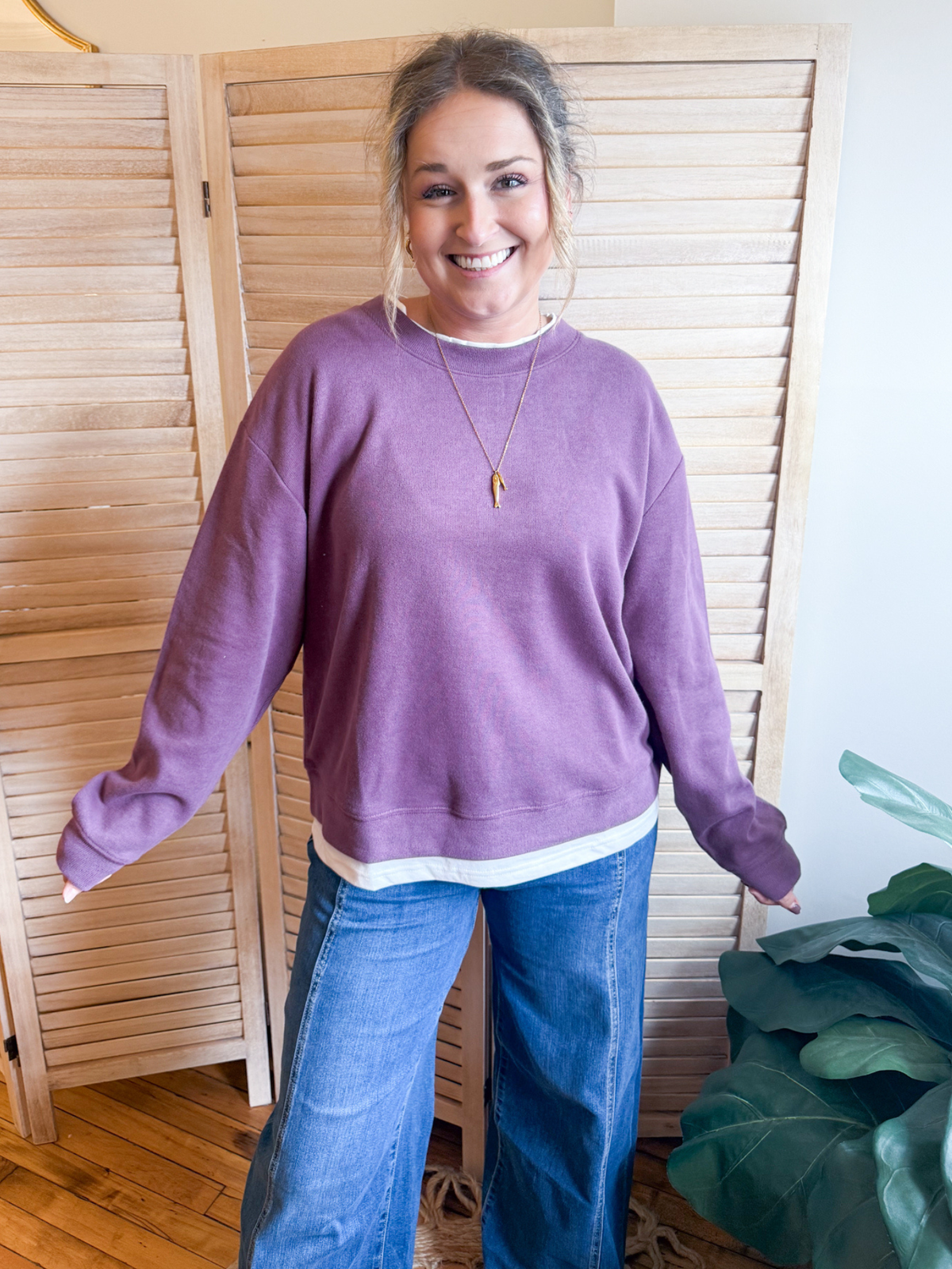 Always On Layered Pullover - Plum