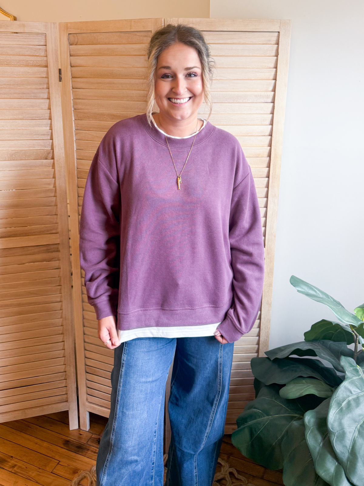 Always On Layered Pullover - Plum