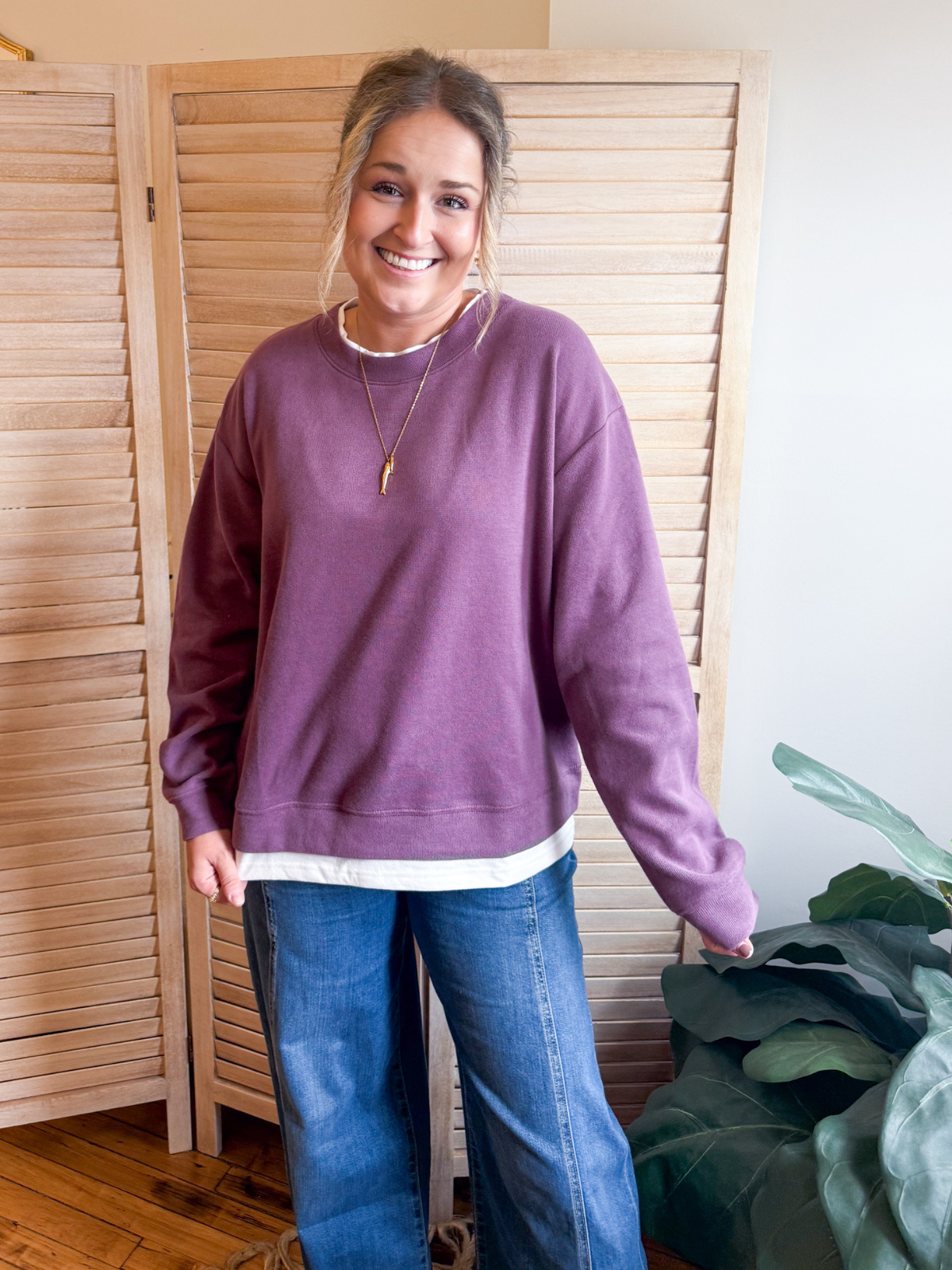 Always On Layered Pullover - Plum