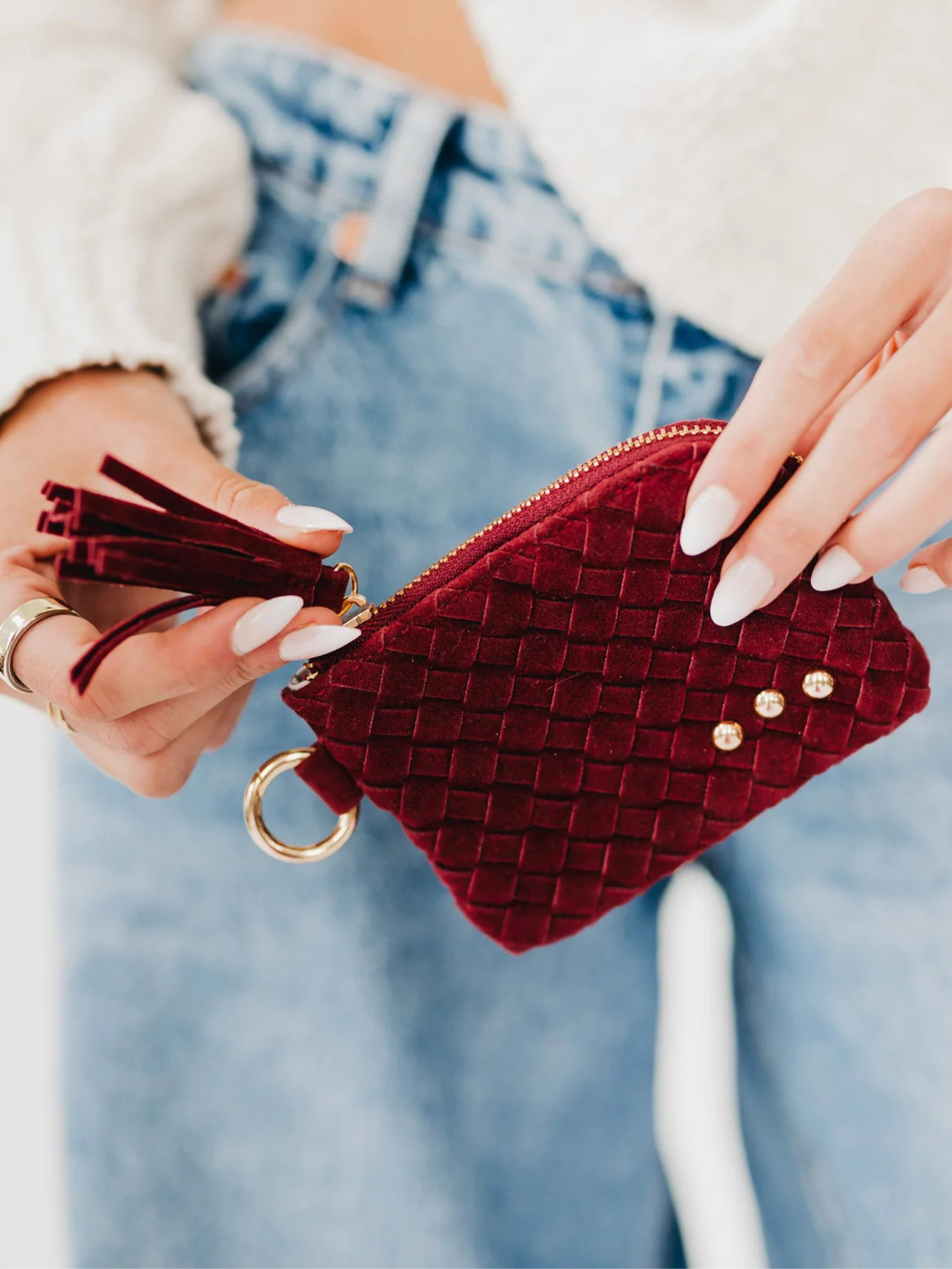 Suede Paris Card Wallet - Burgundy