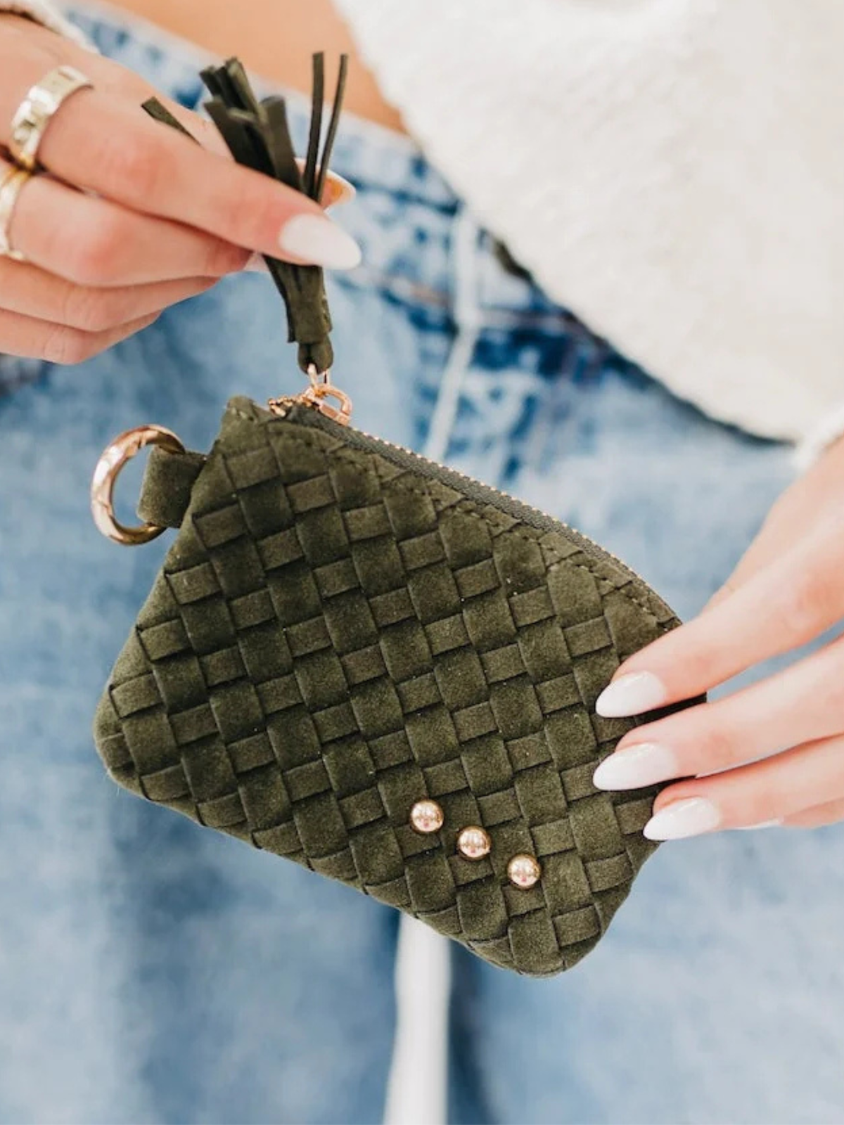 Suede Paris Card Wallet - Olive