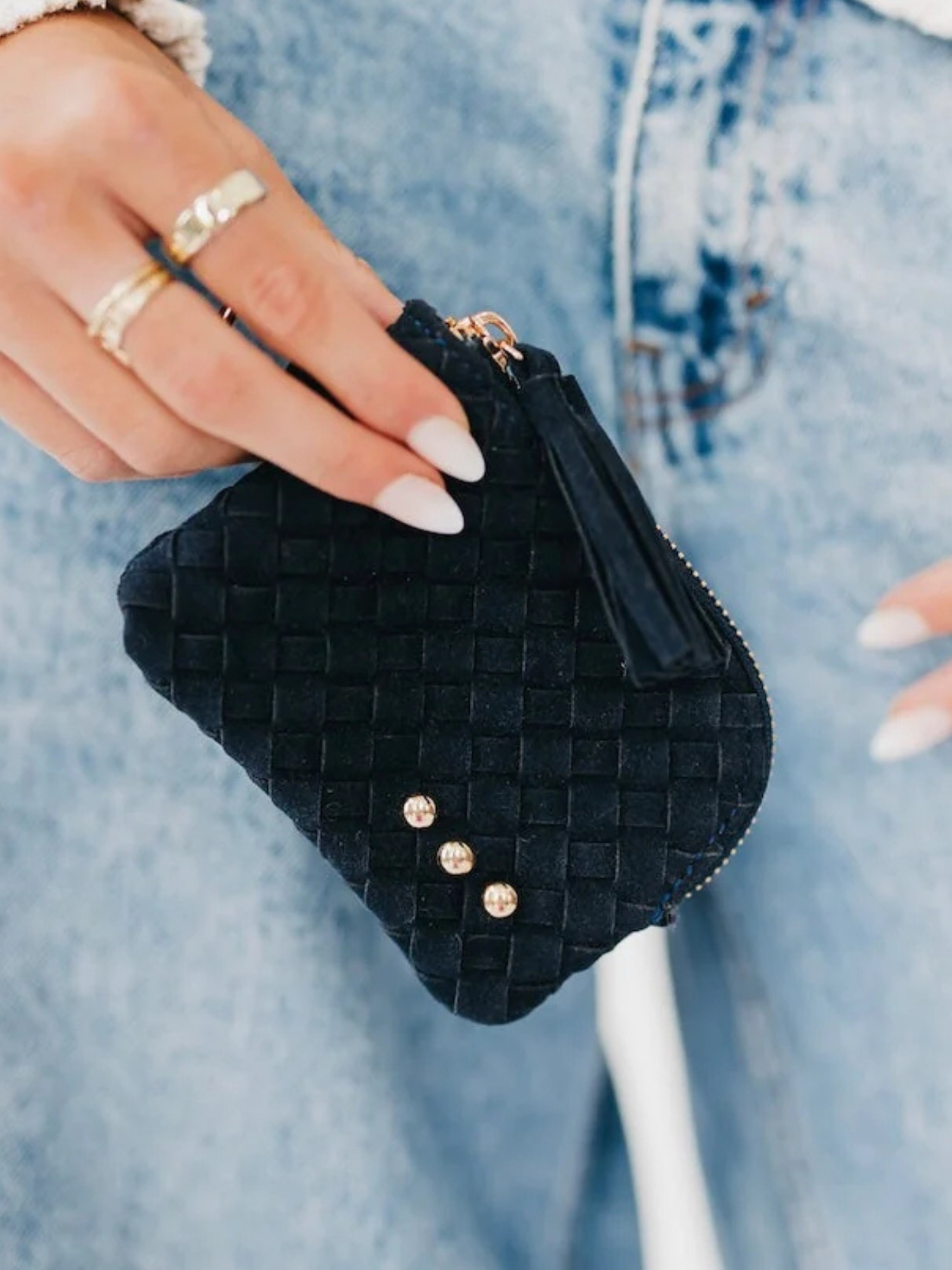 Suede Paris Card Wallet - Navy