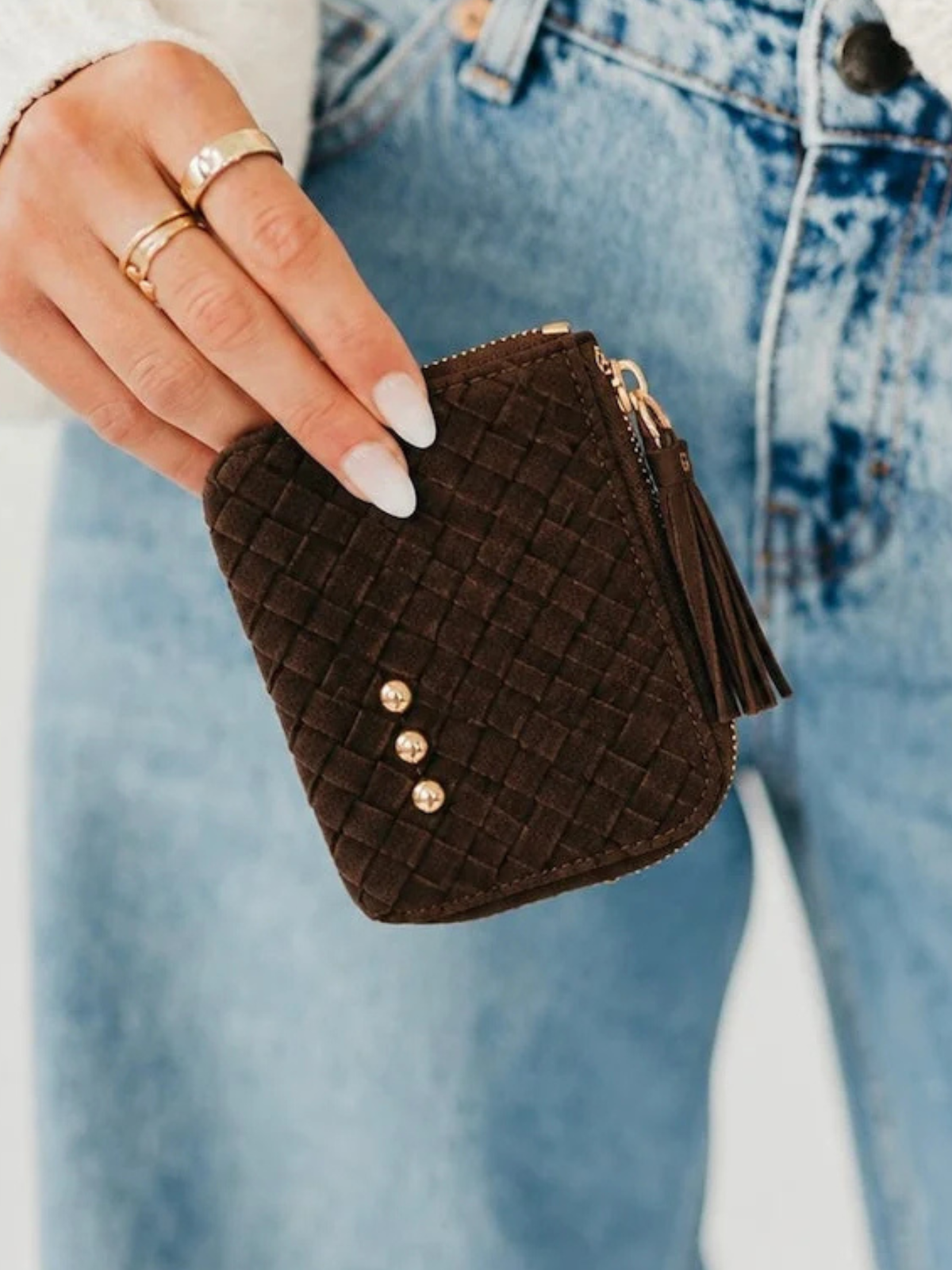 Suede Paris Card Wallet - Chocolate