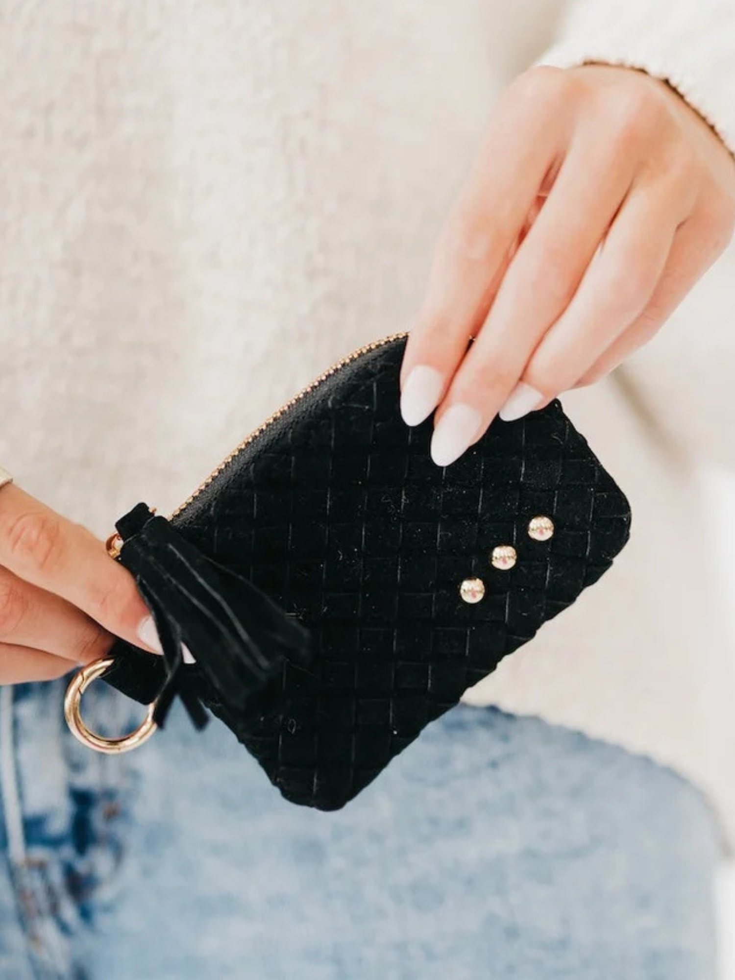 Suede Paris Card Wallet - Black