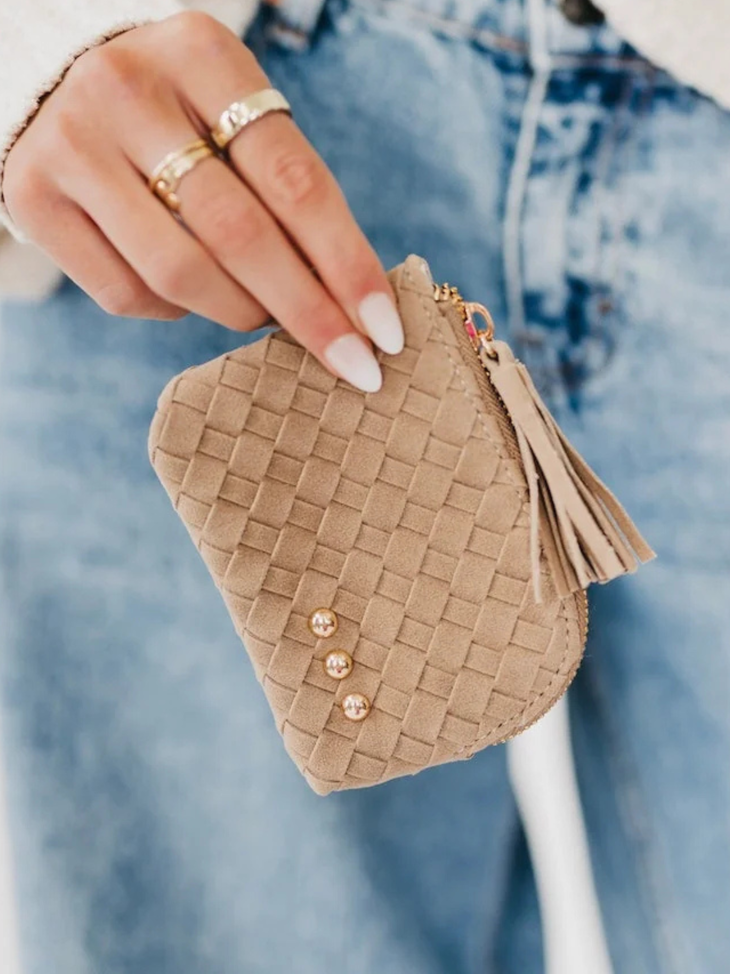 Suede Paris Card Wallet - Taupe