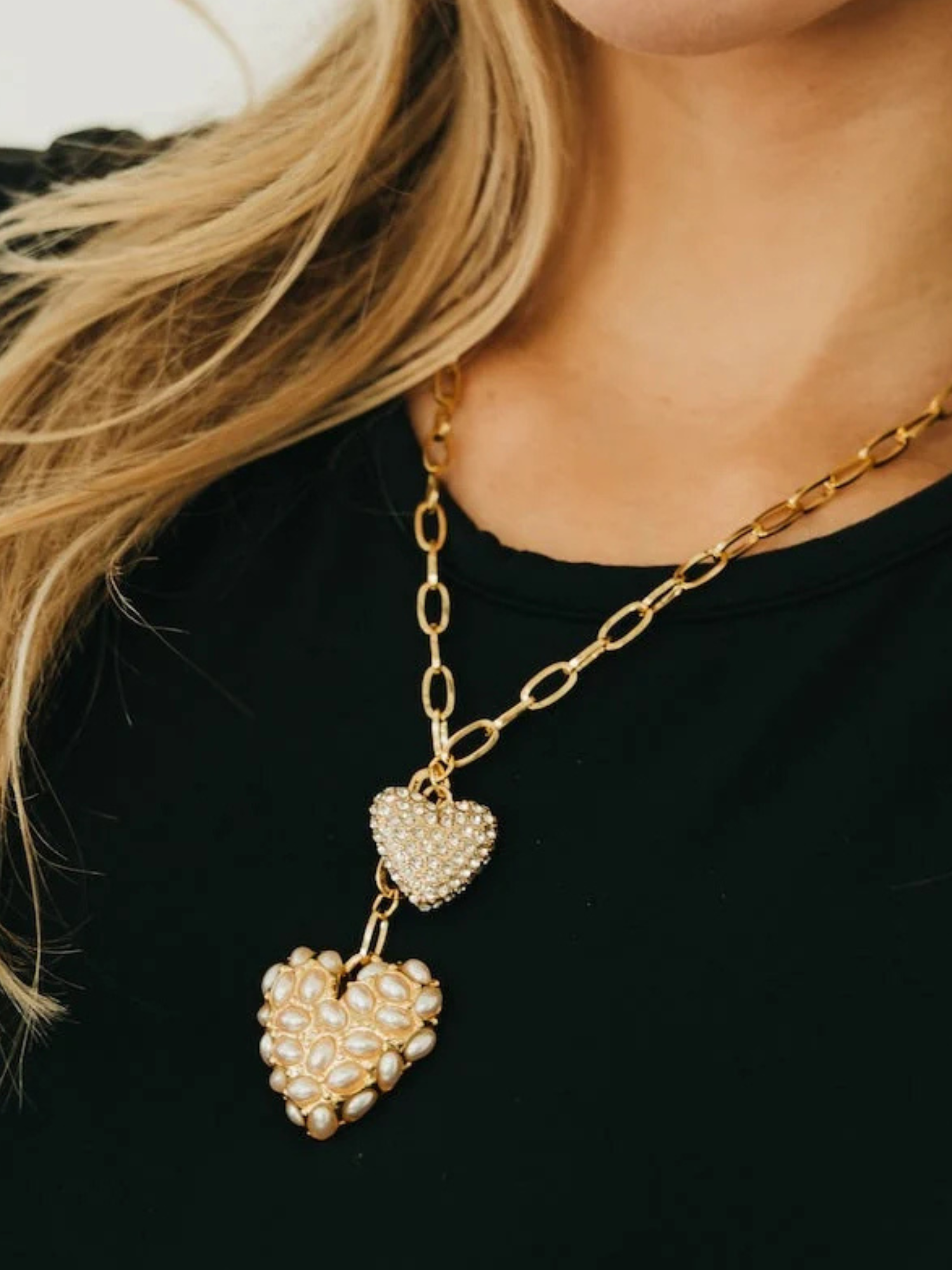 Double Take Pearl Heart Necklace - Waterproof