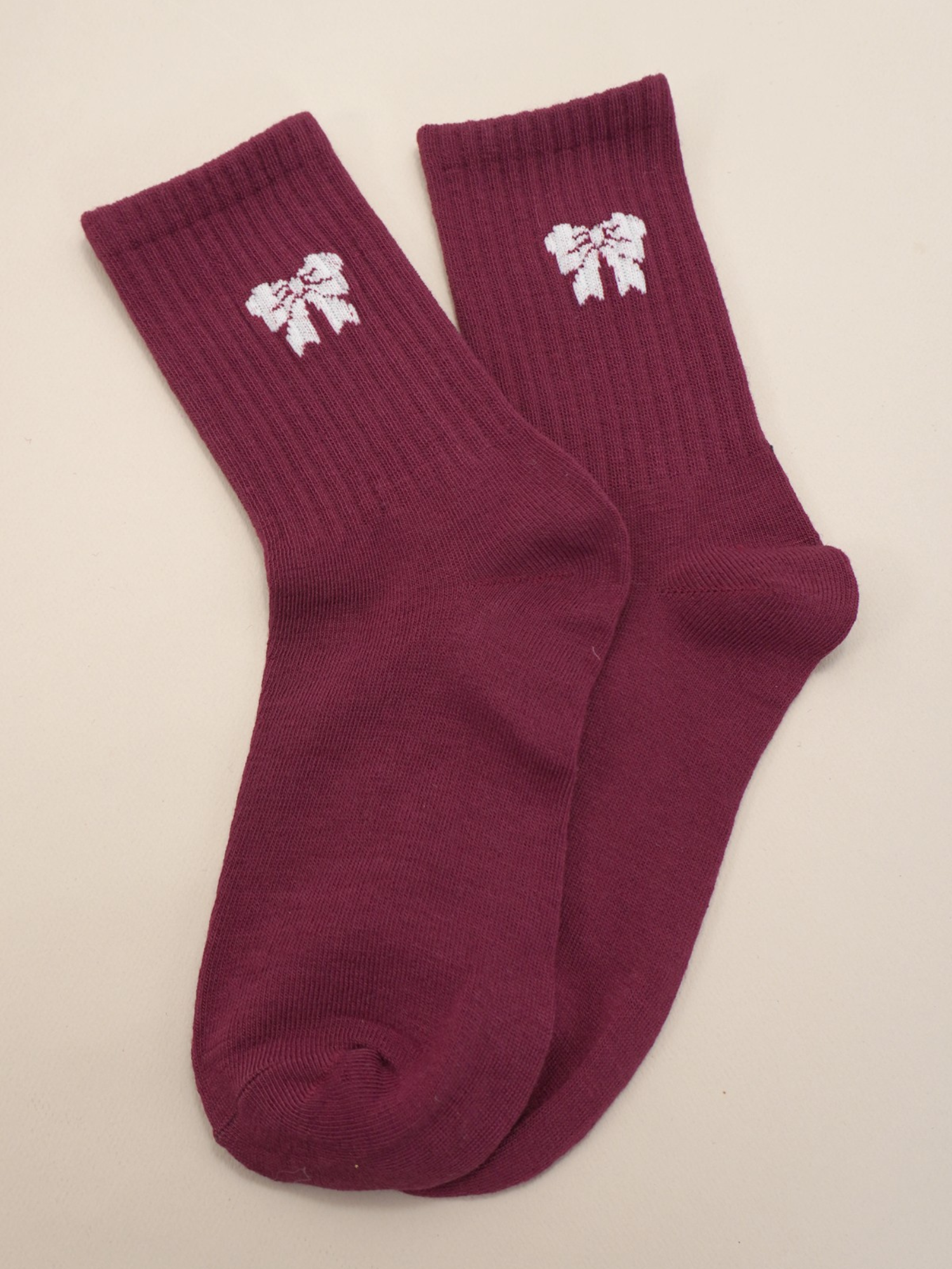 Bow Crew Socks - Wine