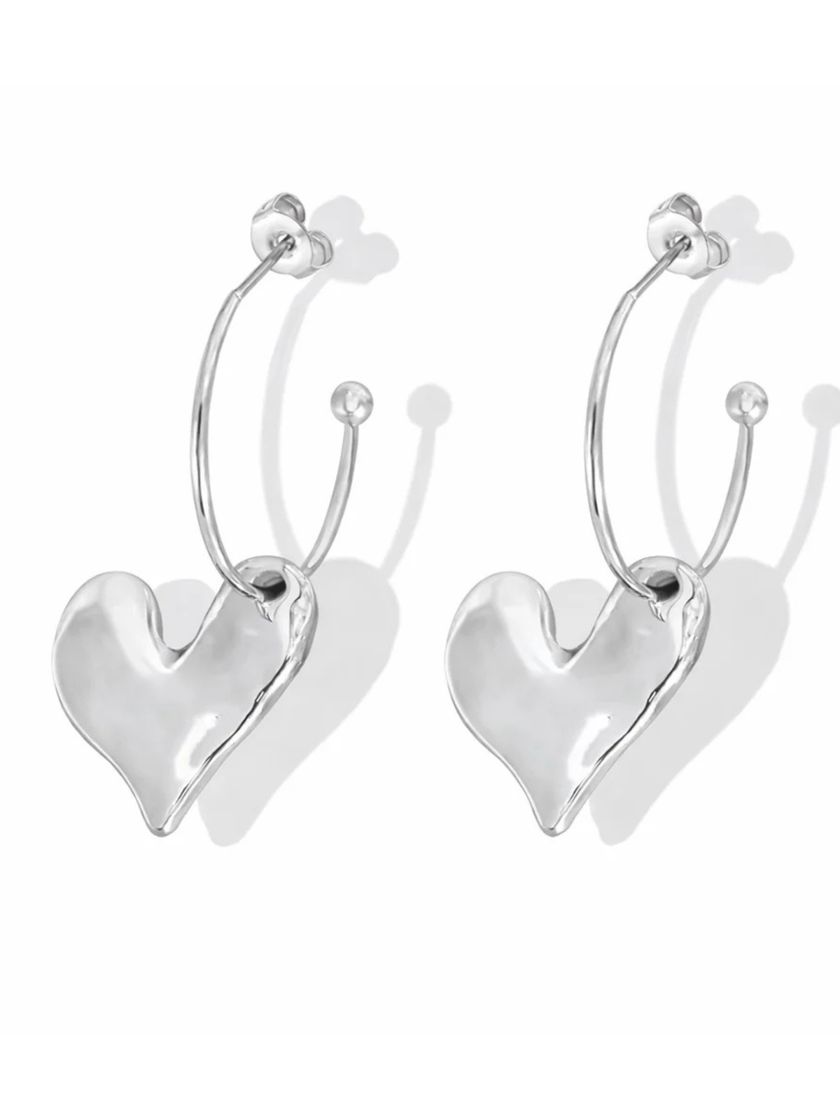 Silver Dangle Heart Earrings