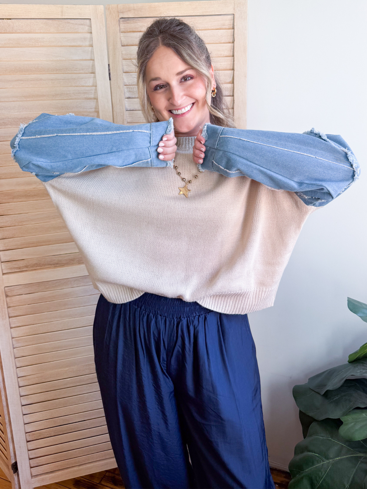 Brynn Denim Contrast Sweater
