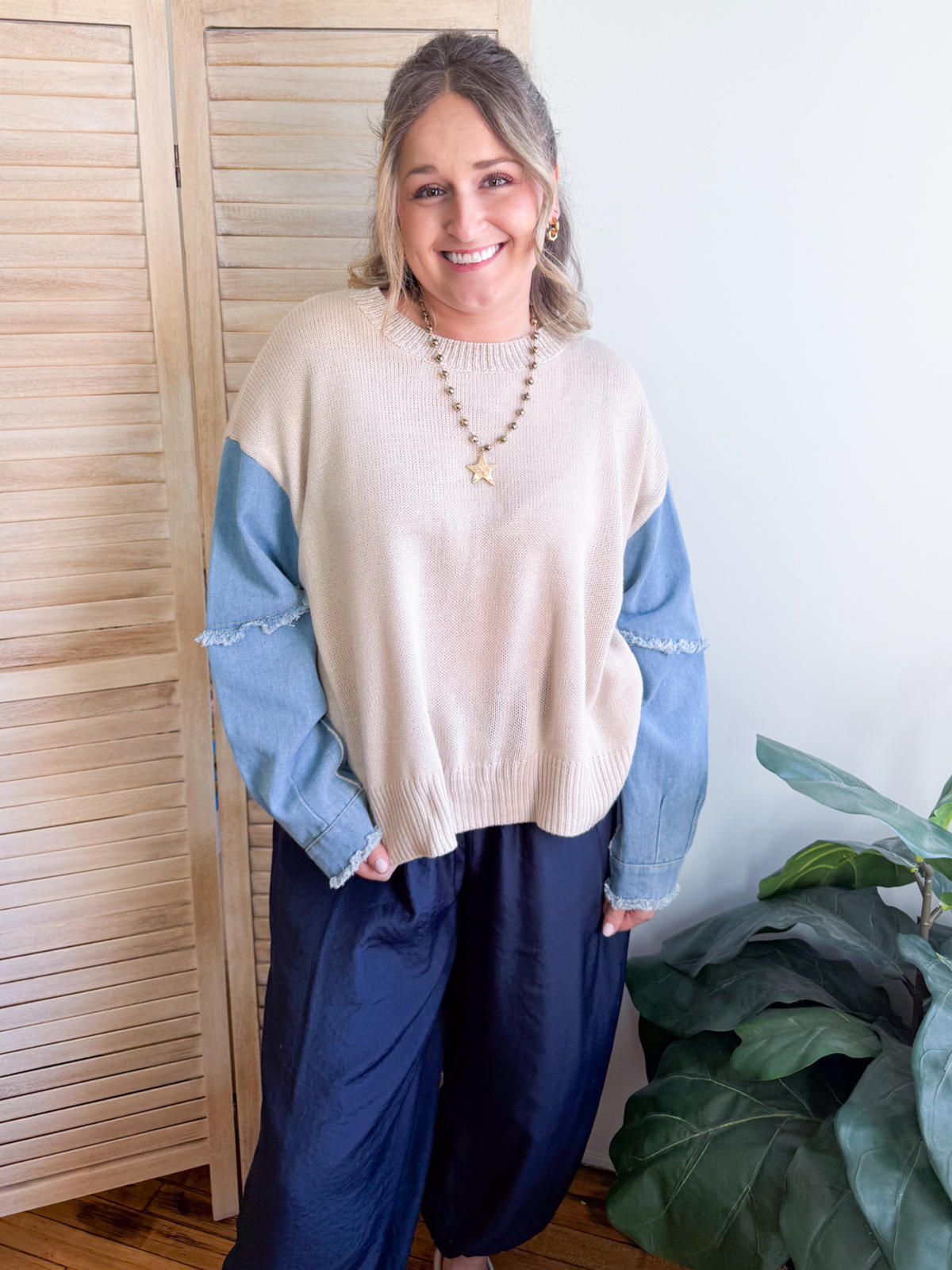 Brynn Denim Contrast Sweater