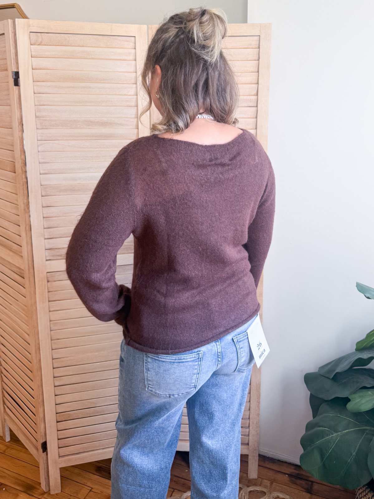 Kensie Floral Embroidered Sweater - Chocolate
