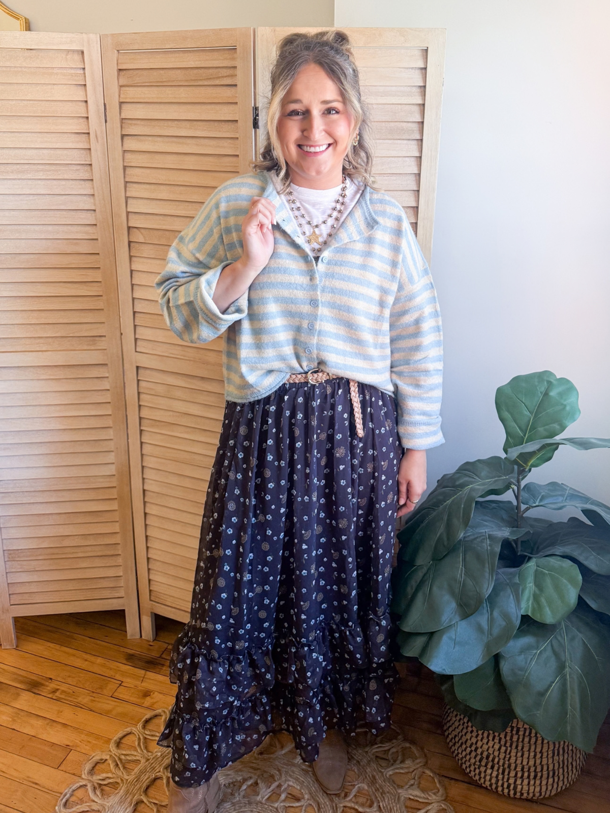 Lyla Striped Cardigan - Salted Blue