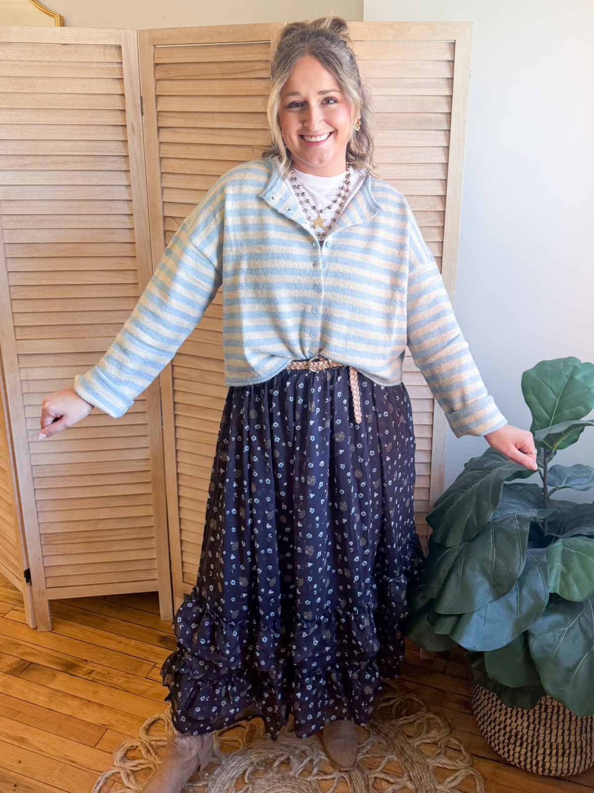 Lyla Striped Cardigan - Salted Blue