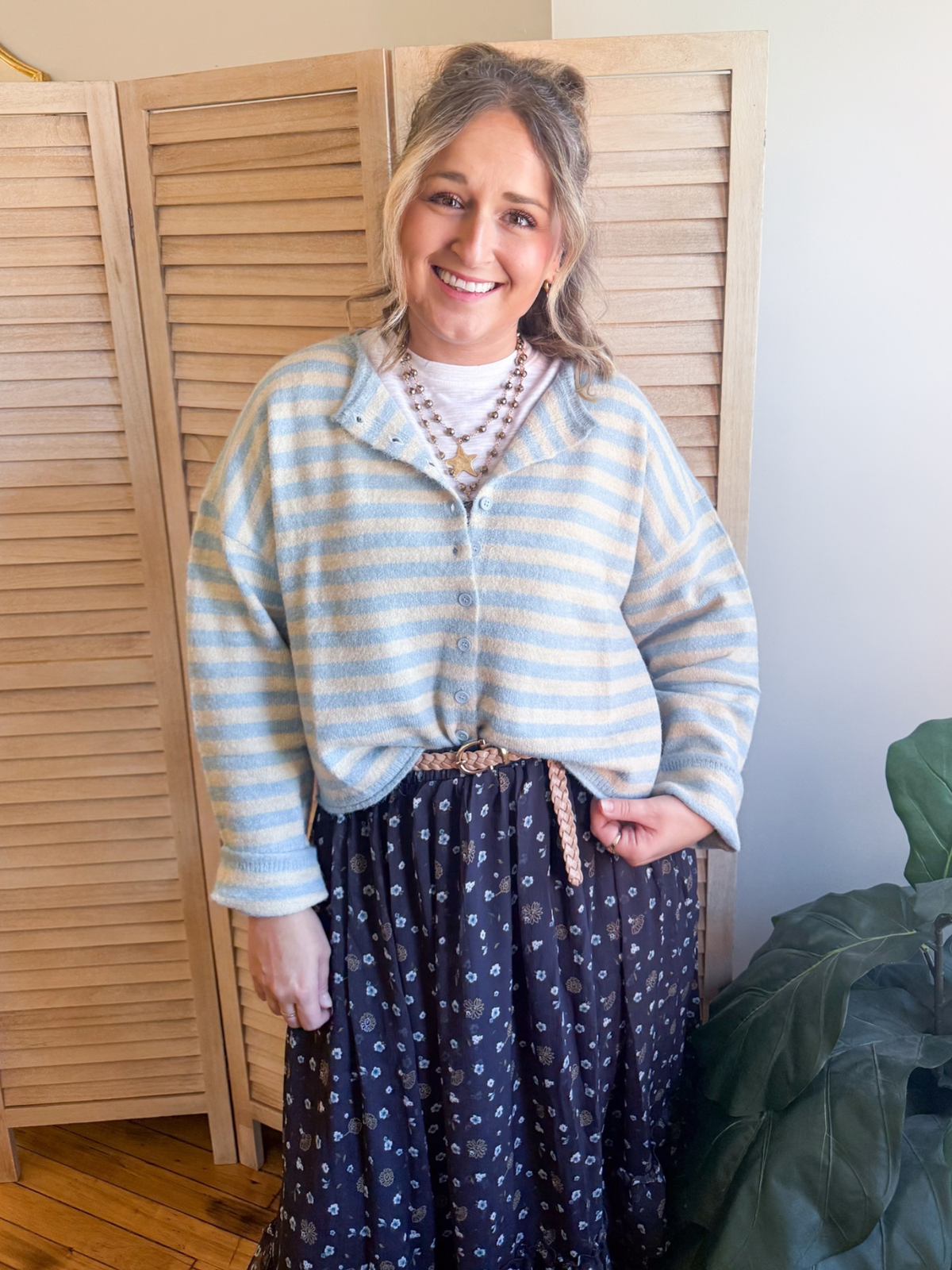 Lyla Striped Cardigan - Salted Blue