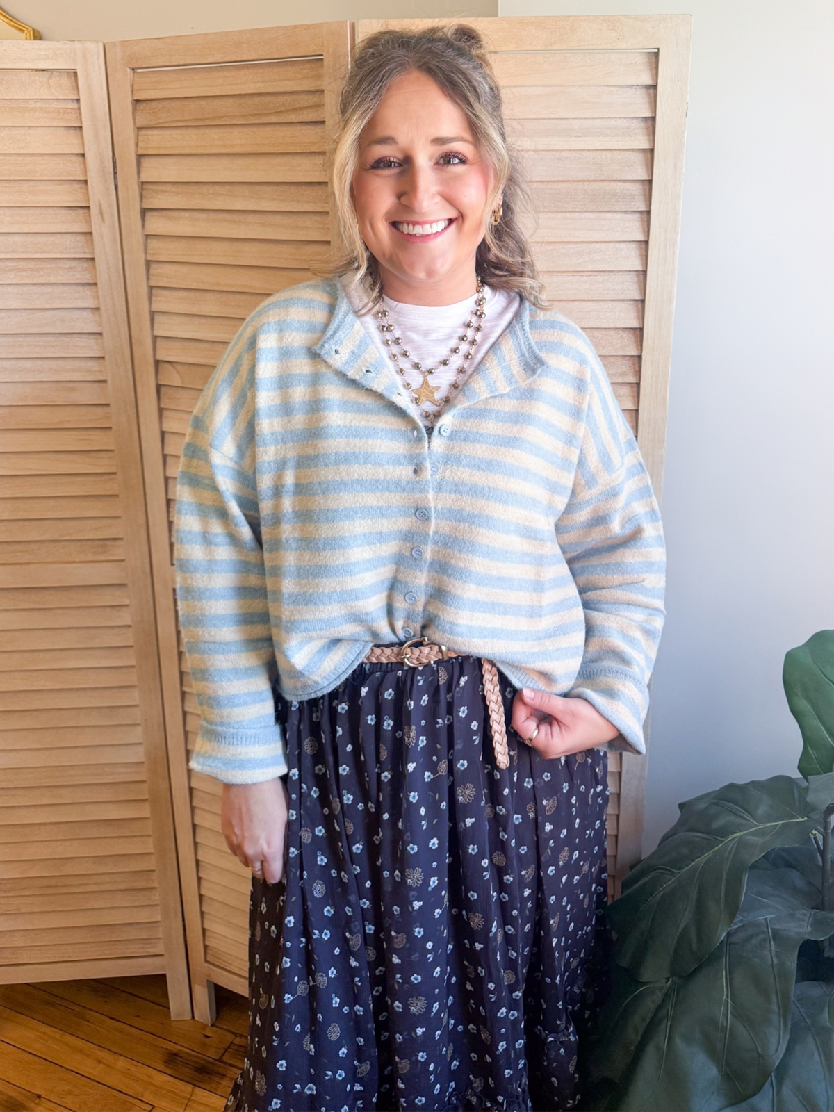 Lyla Striped Cardigan - Salted Blue