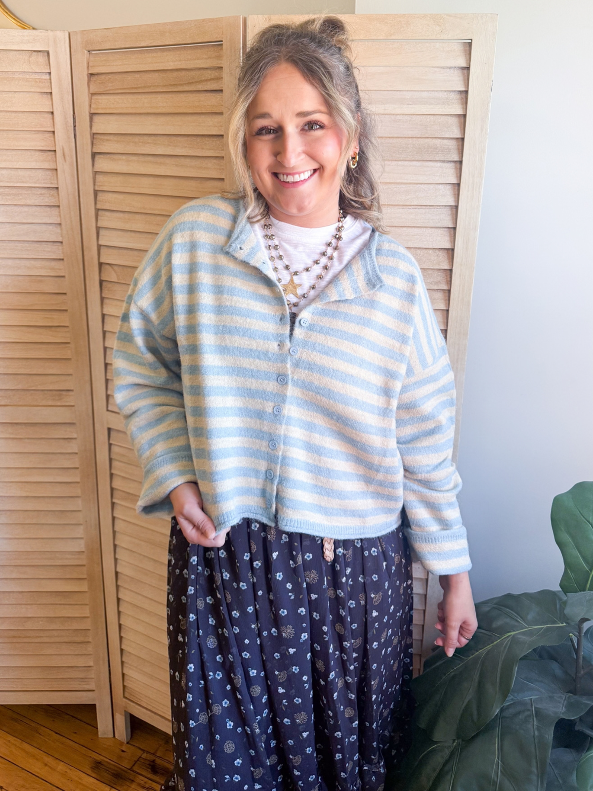 Lyla Striped Cardigan - Salted Blue