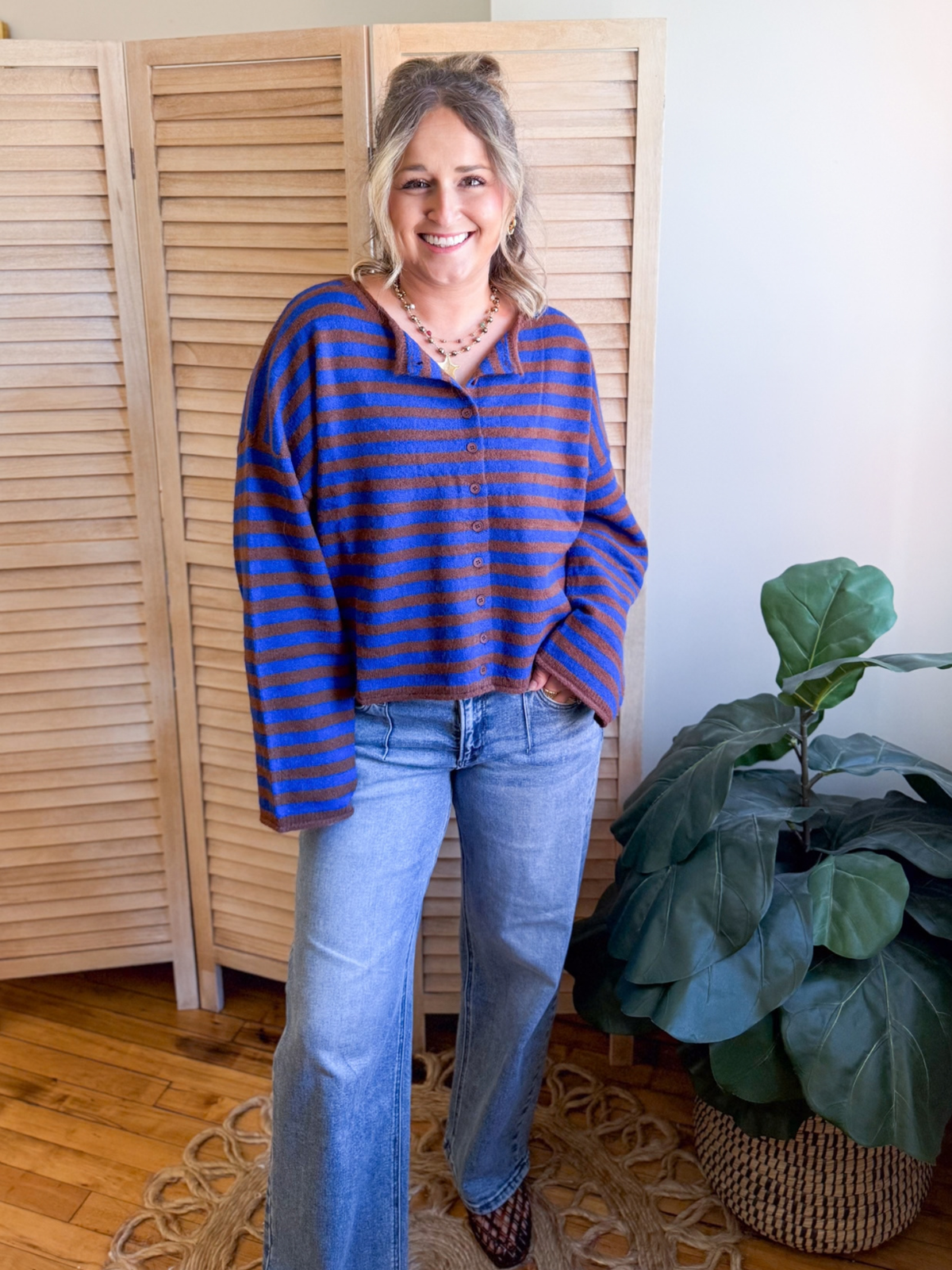 Lyla Striped Cardigan - Cocoa Blue