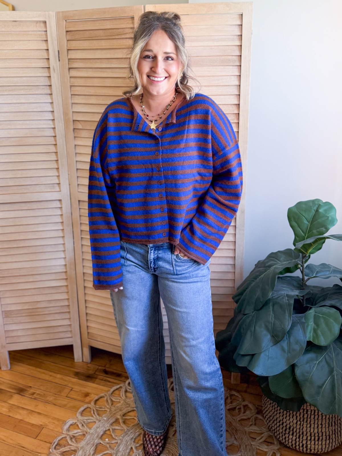 Lyla Striped Cardigan - Cocoa Blue