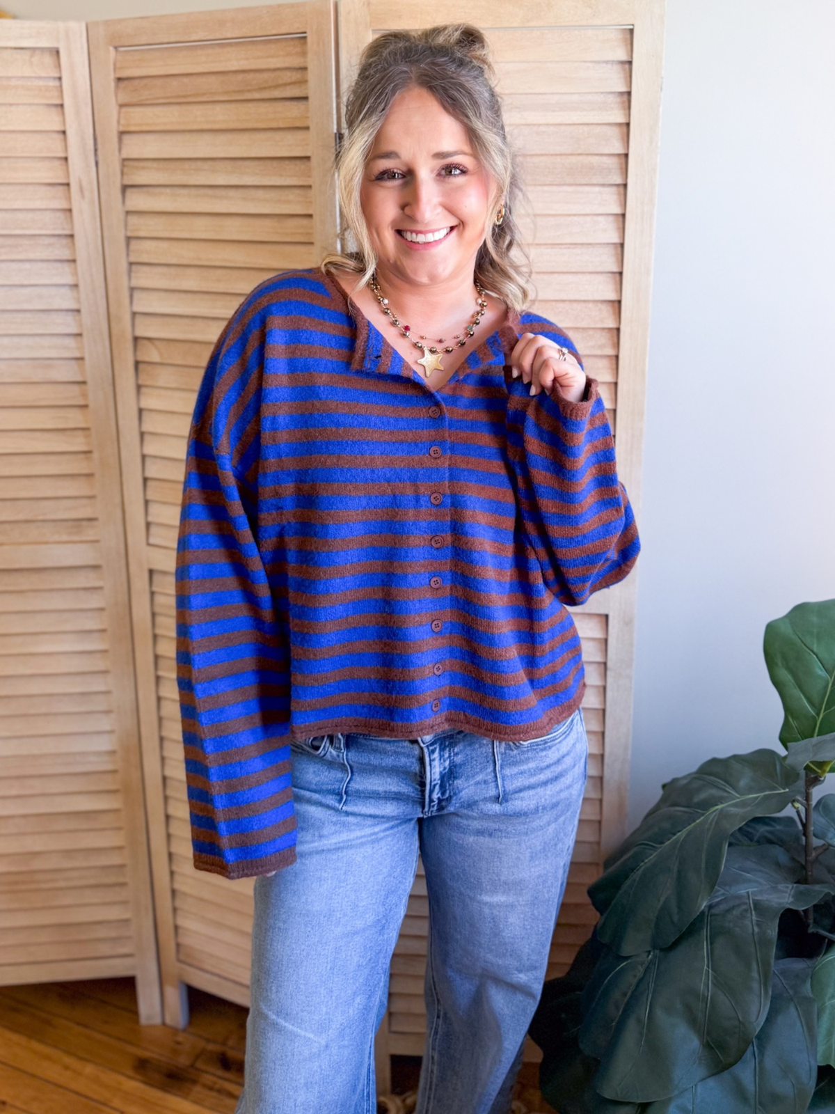 Lyla Striped Cardigan - Cocoa Blue