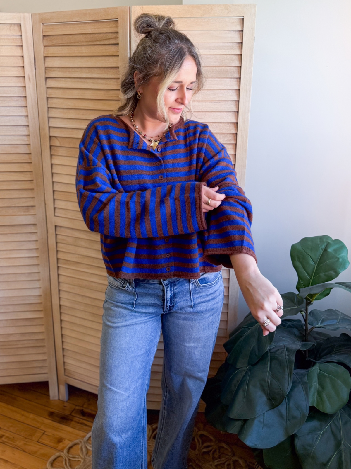 Lyla Striped Cardigan - Cocoa Blue