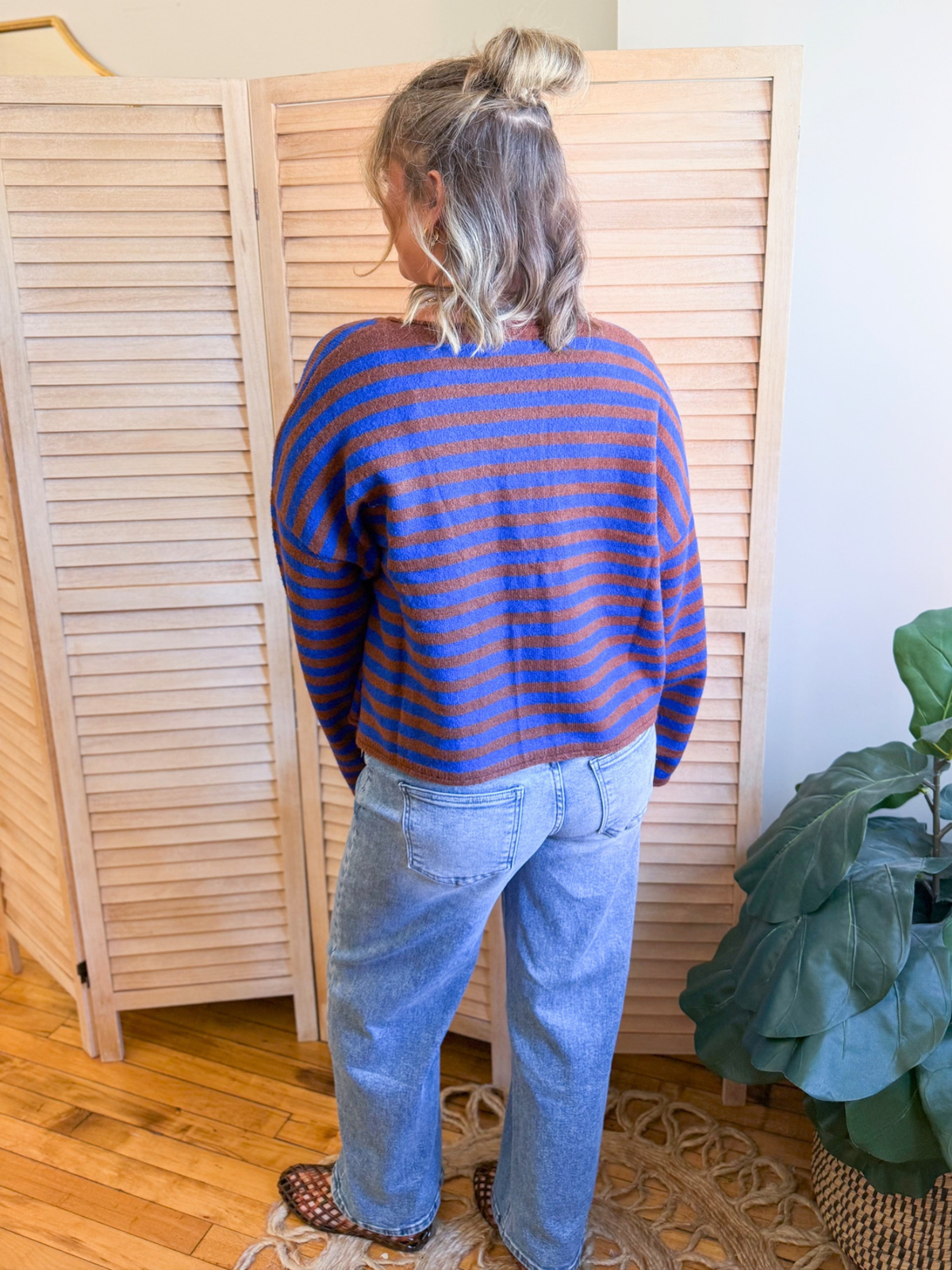 Lyla Striped Cardigan - Cocoa Blue