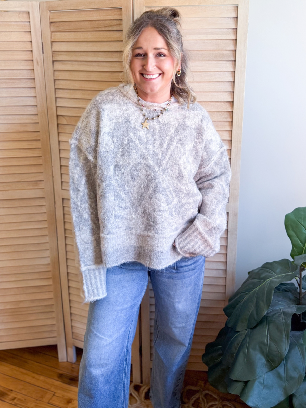 Andie Geometric Raw Edge Sweater