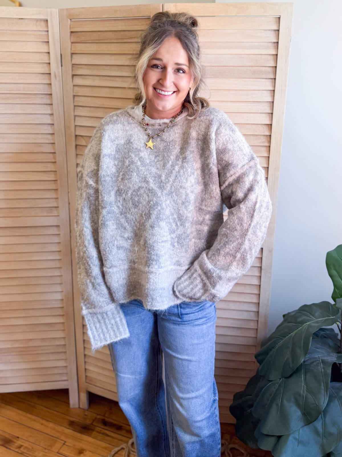 Andie Geometric Raw Edge Sweater