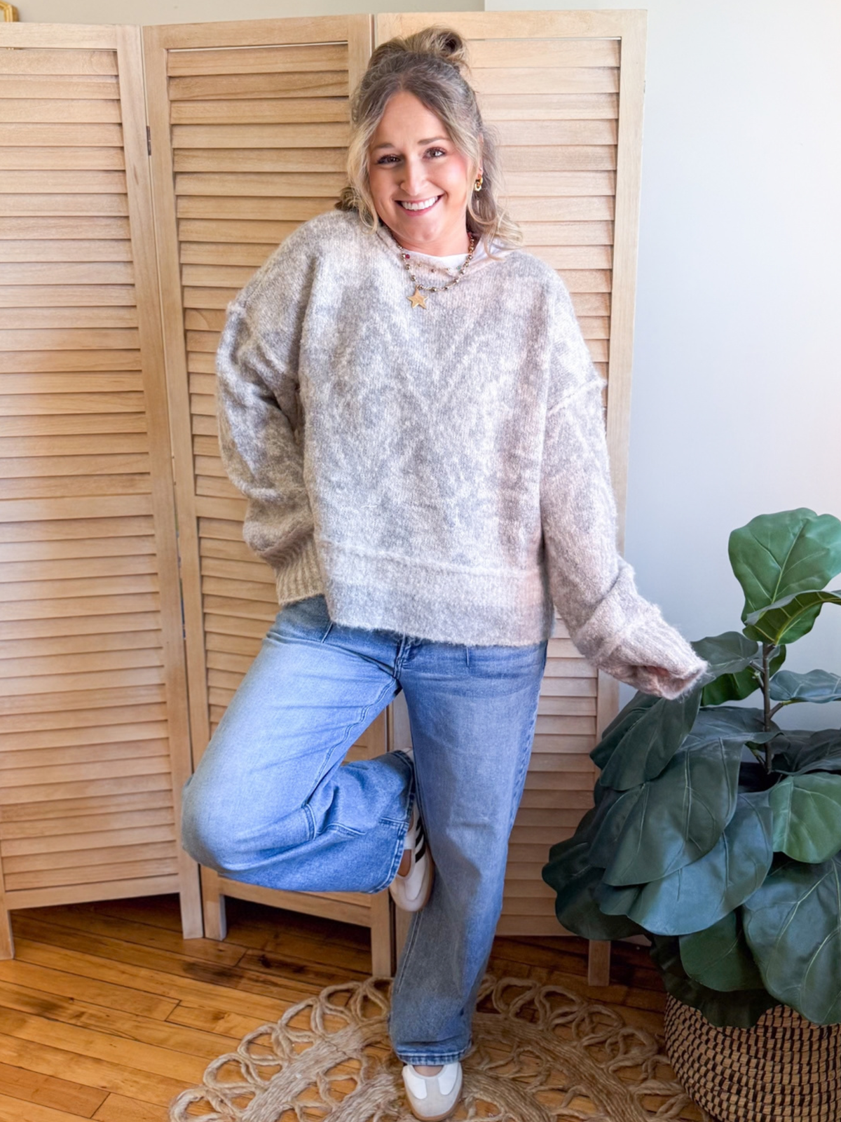 Andie Geometric Raw Edge Sweater