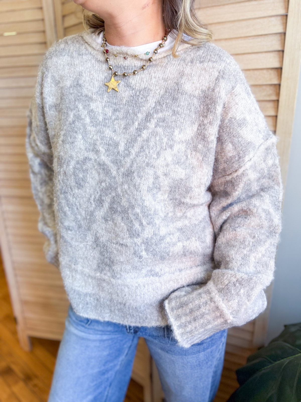 Andie Geometric Raw Edge Sweater