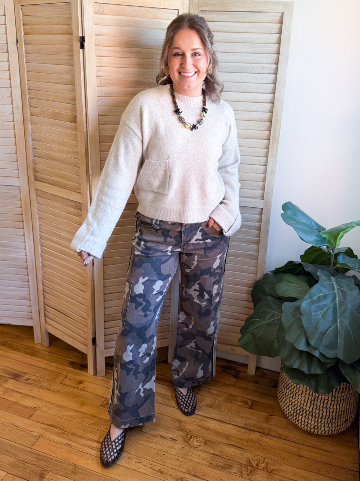 High Rise Wide Leg Camo Pants - The Collective Rose