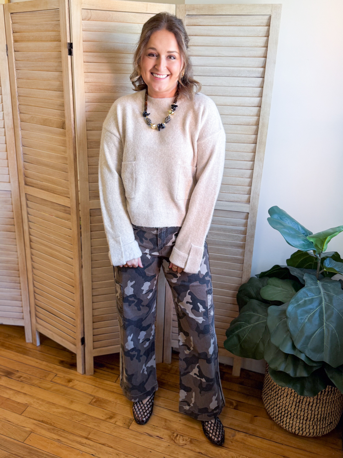 High Rise Wide Leg Camo Pants - The Collective Rose