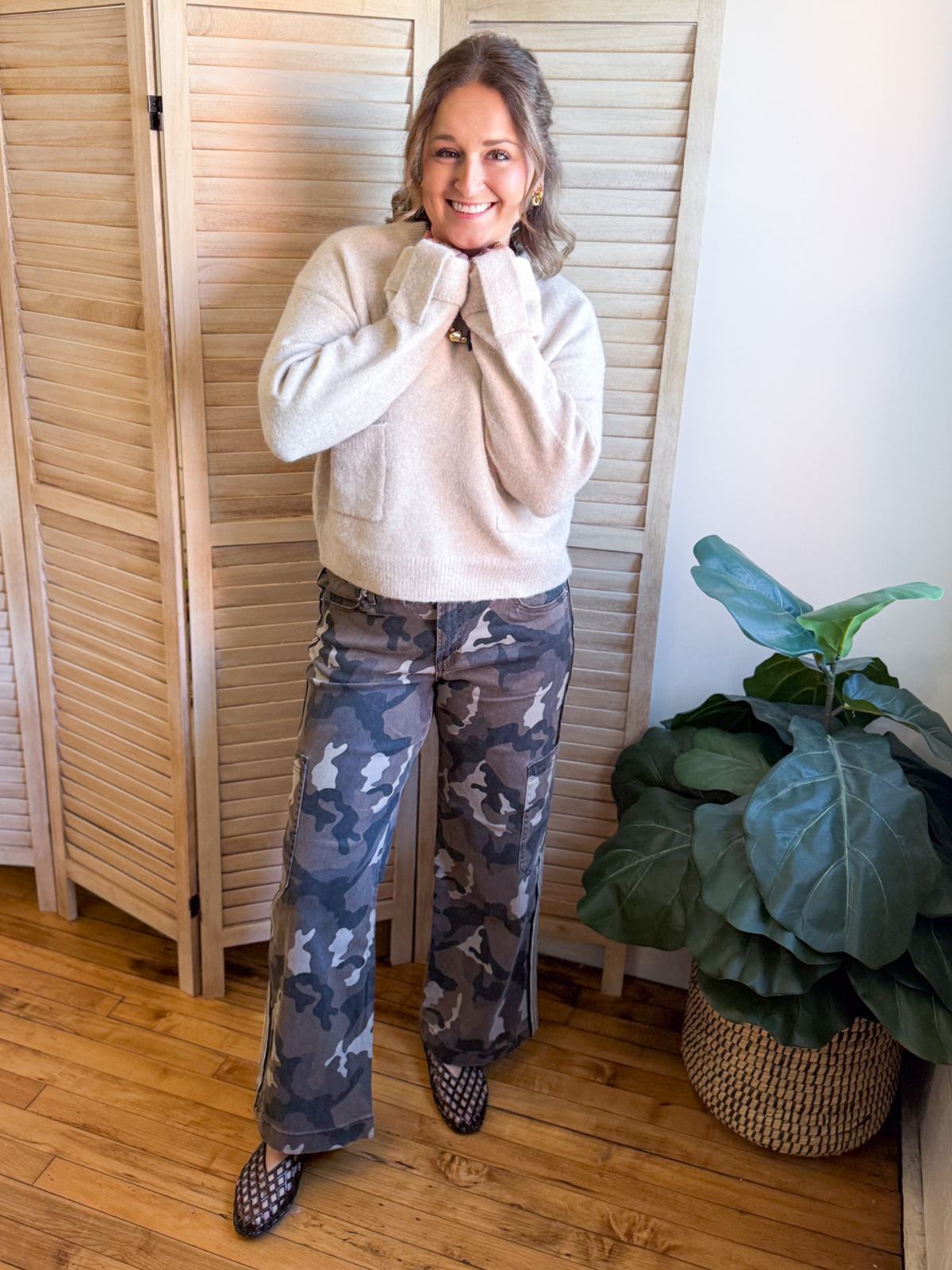 High Rise Wide Leg Camo Pants - The Collective Rose