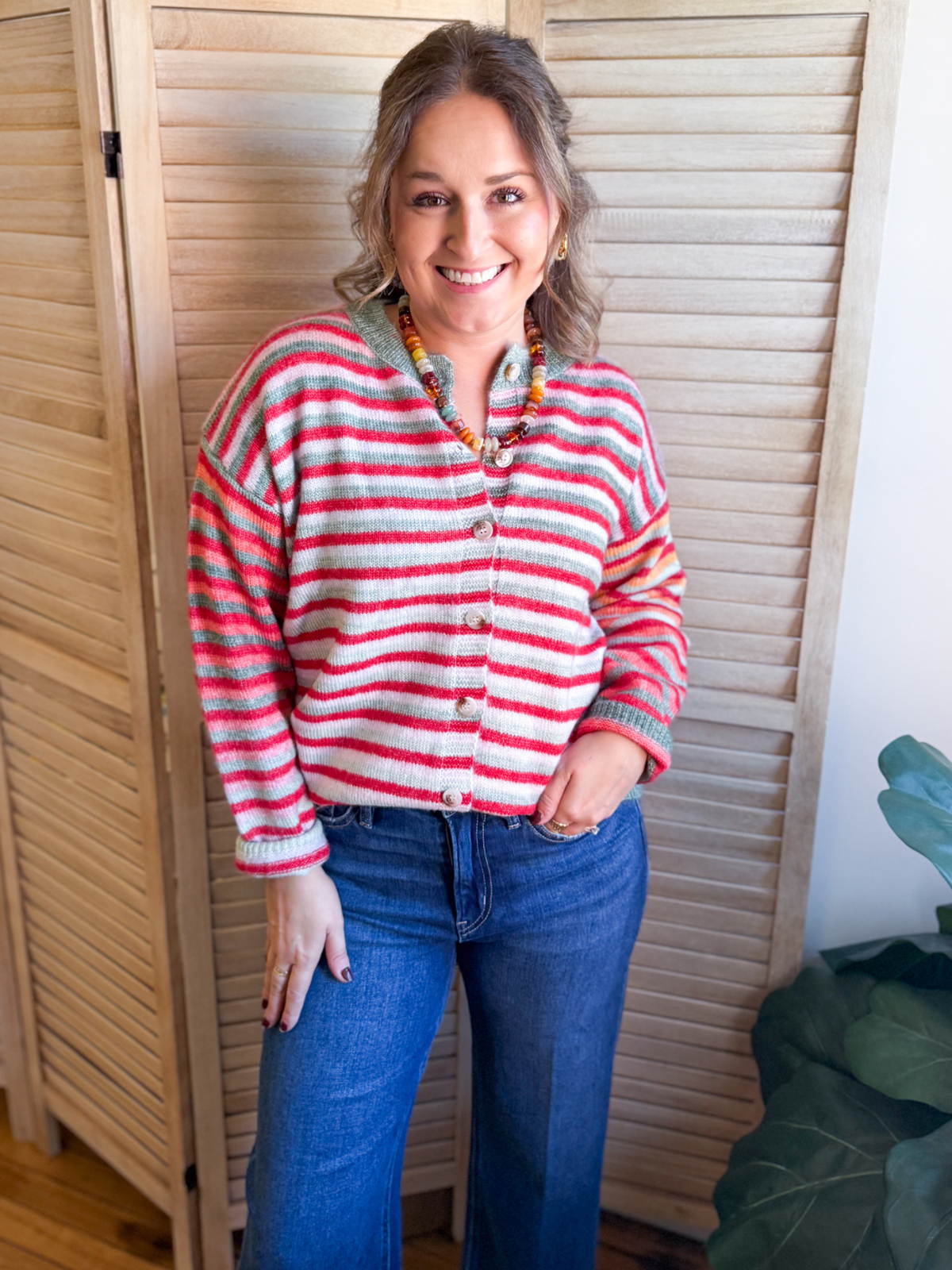 Candy Apple Striped Button Down Cardigan