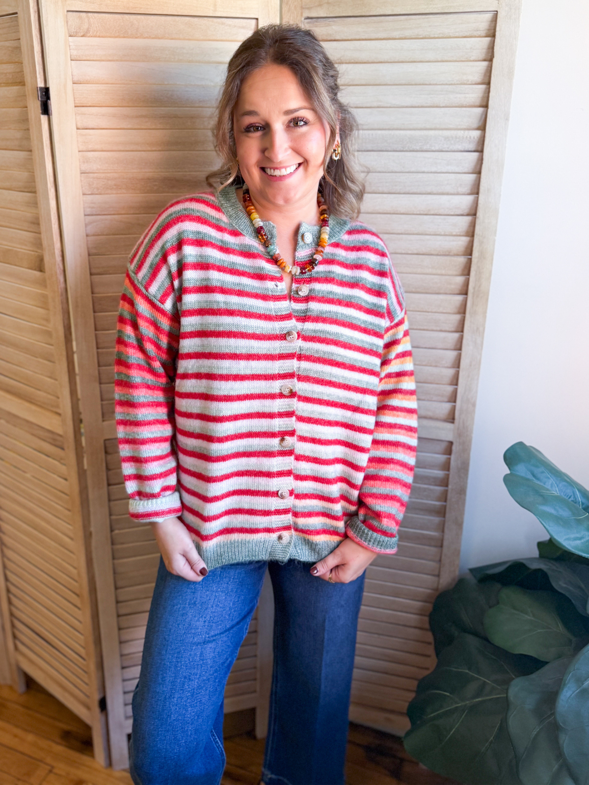 Candy Apple Striped Button Down Cardigan