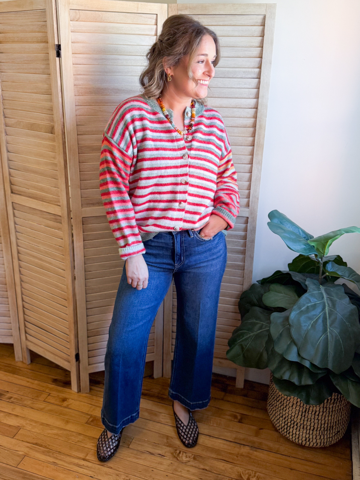 Candy Apple Striped Button Down Cardigan